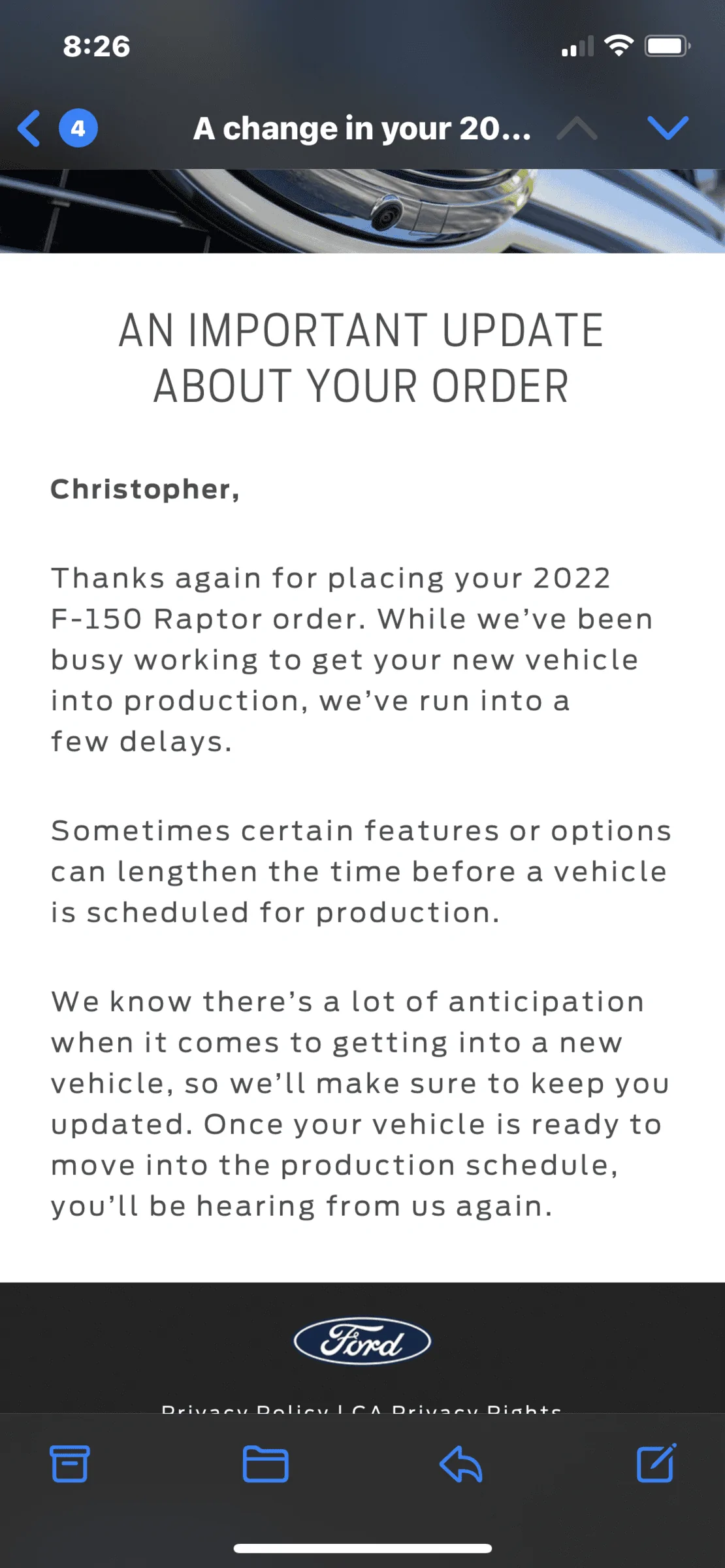 Ford F-150 2022 Raptor Order status 36DB56A5-F1F8-4D92-8EC9-C0B8BB1F6E12