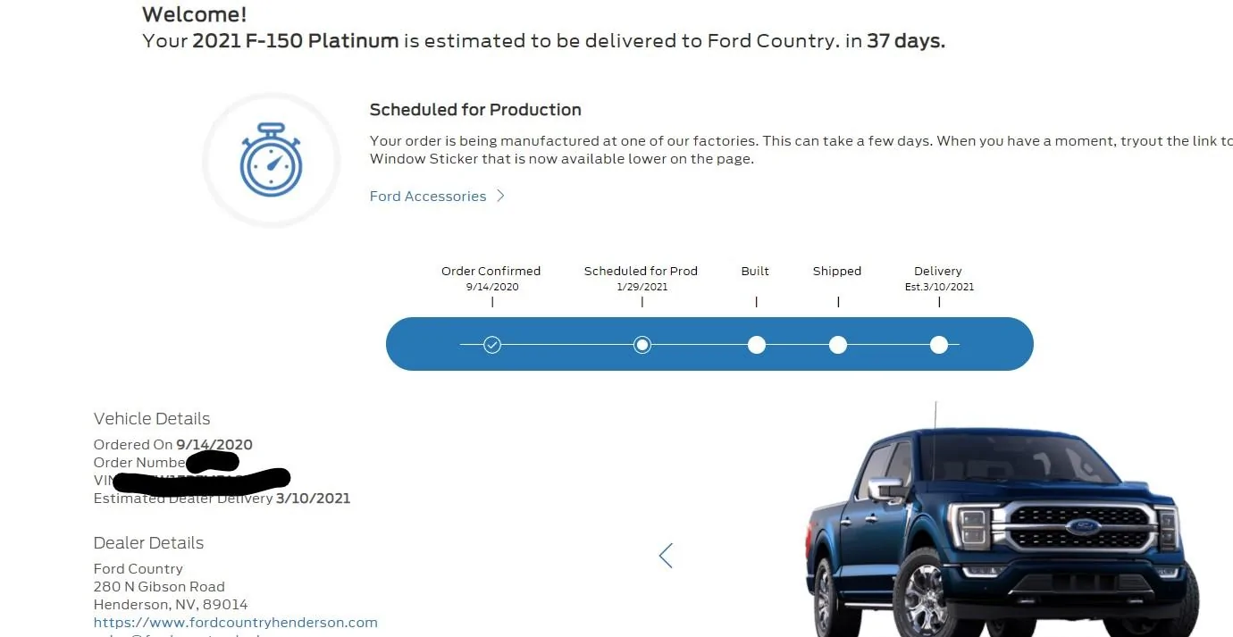 Ford F-150 Estimate arrival 37days