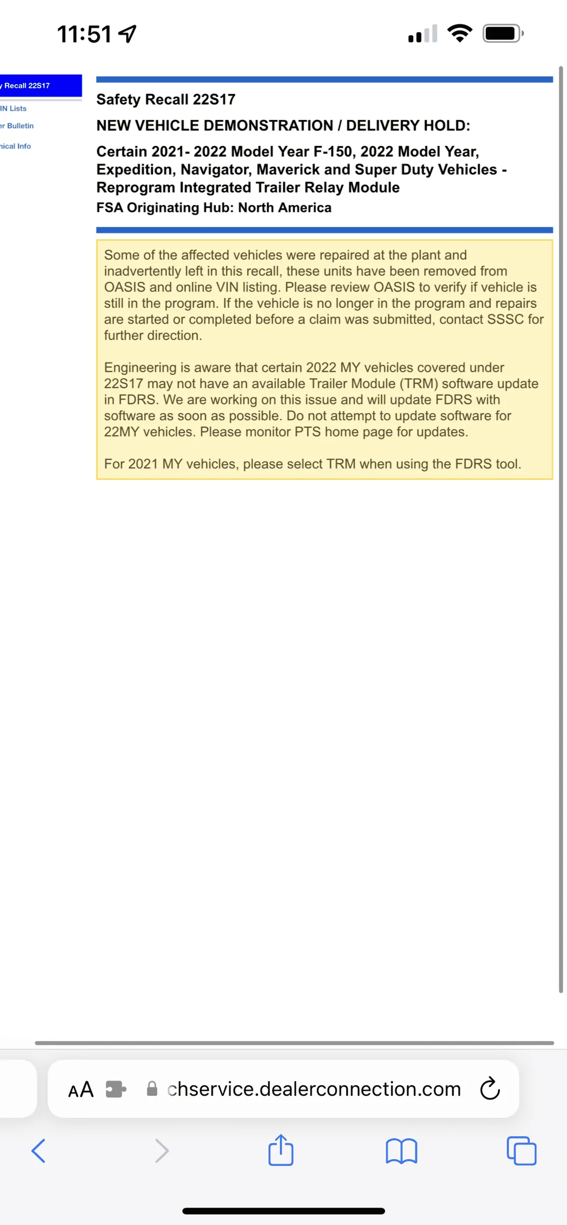 Ford F-150 Recall: REPROGRAM INTEGRATED TRAILER RELAY MODULE (Campaign/NHTSA#
22S17/22v193) 3B979705-F5A3-4E30-A378-345DE0D2D70F