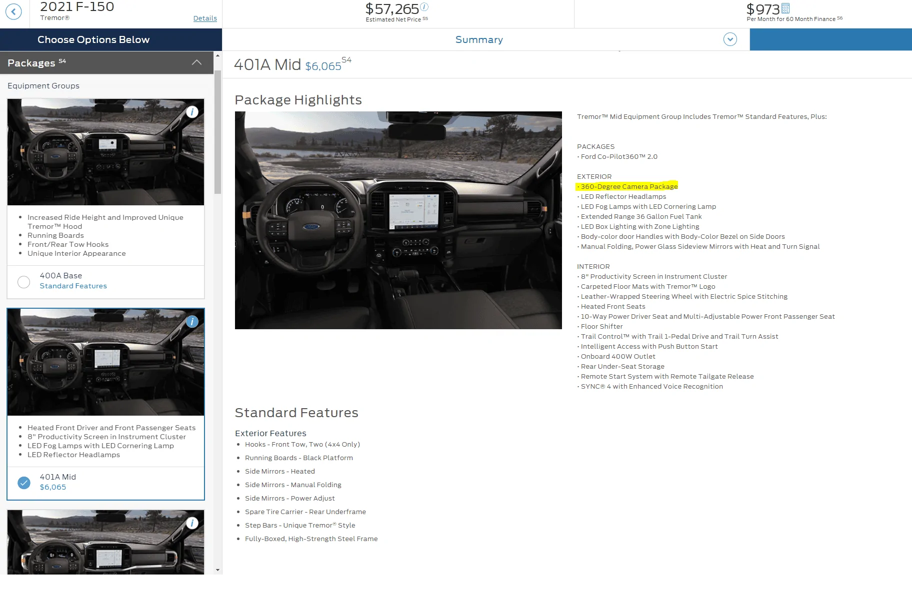 Ford F-150 401A Package Includes 360 Degree Camera option? 401a