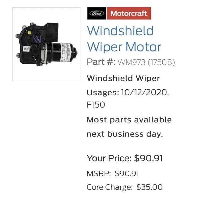 Ford F-150 2022 F150 Lariat Wiper Motor Dead from factory 679A9E8C-1CB0-4F0F-A321-022E4FEF211D