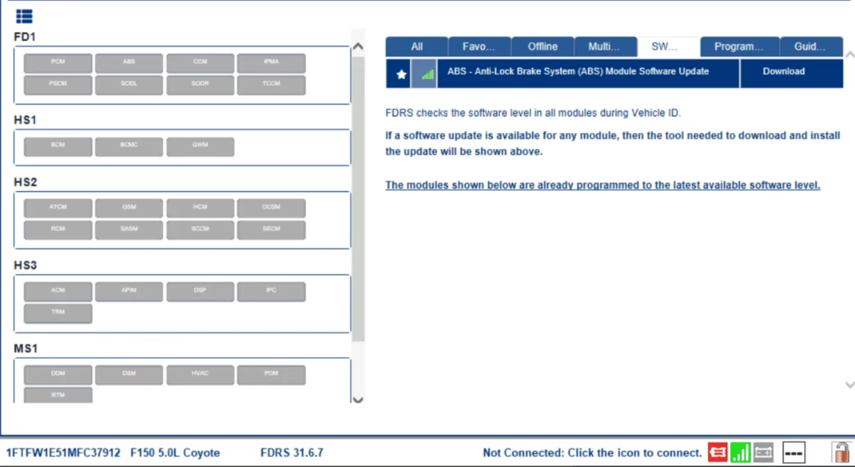 Ford F-150 ECU module programming guide using FDRS 75042ABA-E800-4A95-8B28-093EB13EB795
