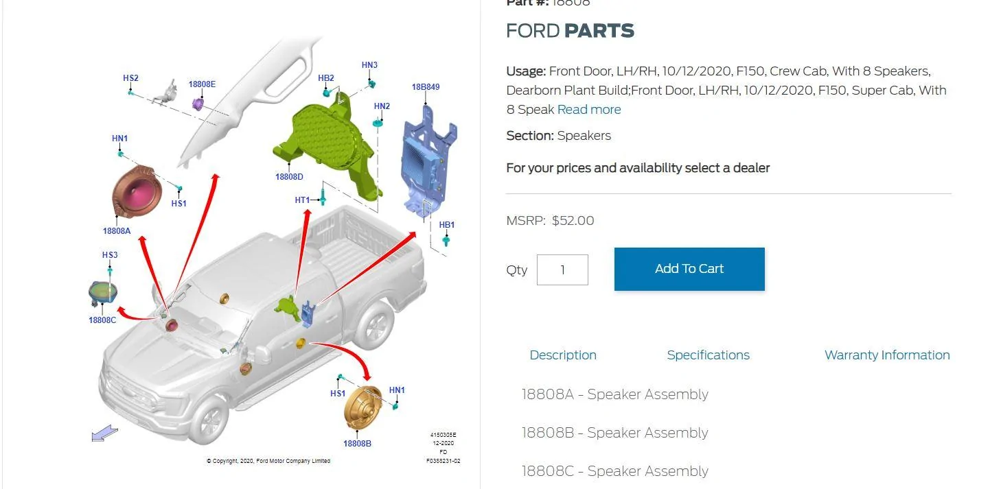 Ford F-150 Adding a Sub to non-unleashed BO system 8 speaker
