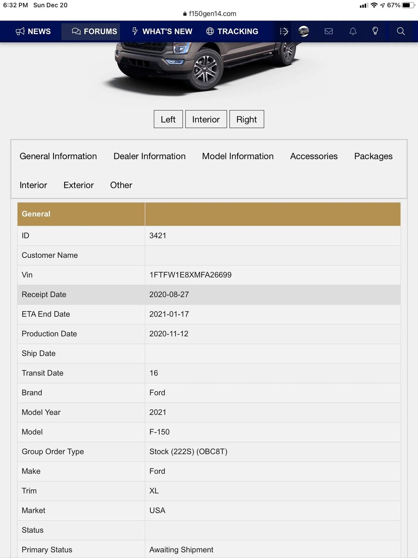 Ford F-150 Status of Truck 957E4A63-04B0-4539-BEC3-94BFDDB2C123