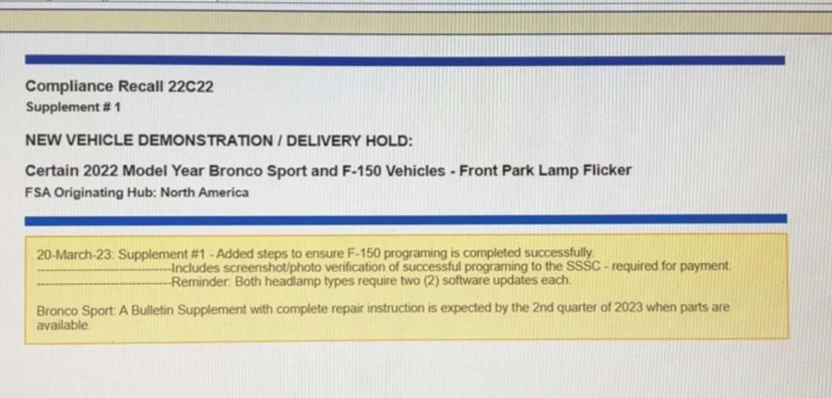 Ford F-150 New recall: Front Park Lamp Flicker (NHTSA # 22V686) A57108B6-3D93-4945-9590-50F75E9BFFAF