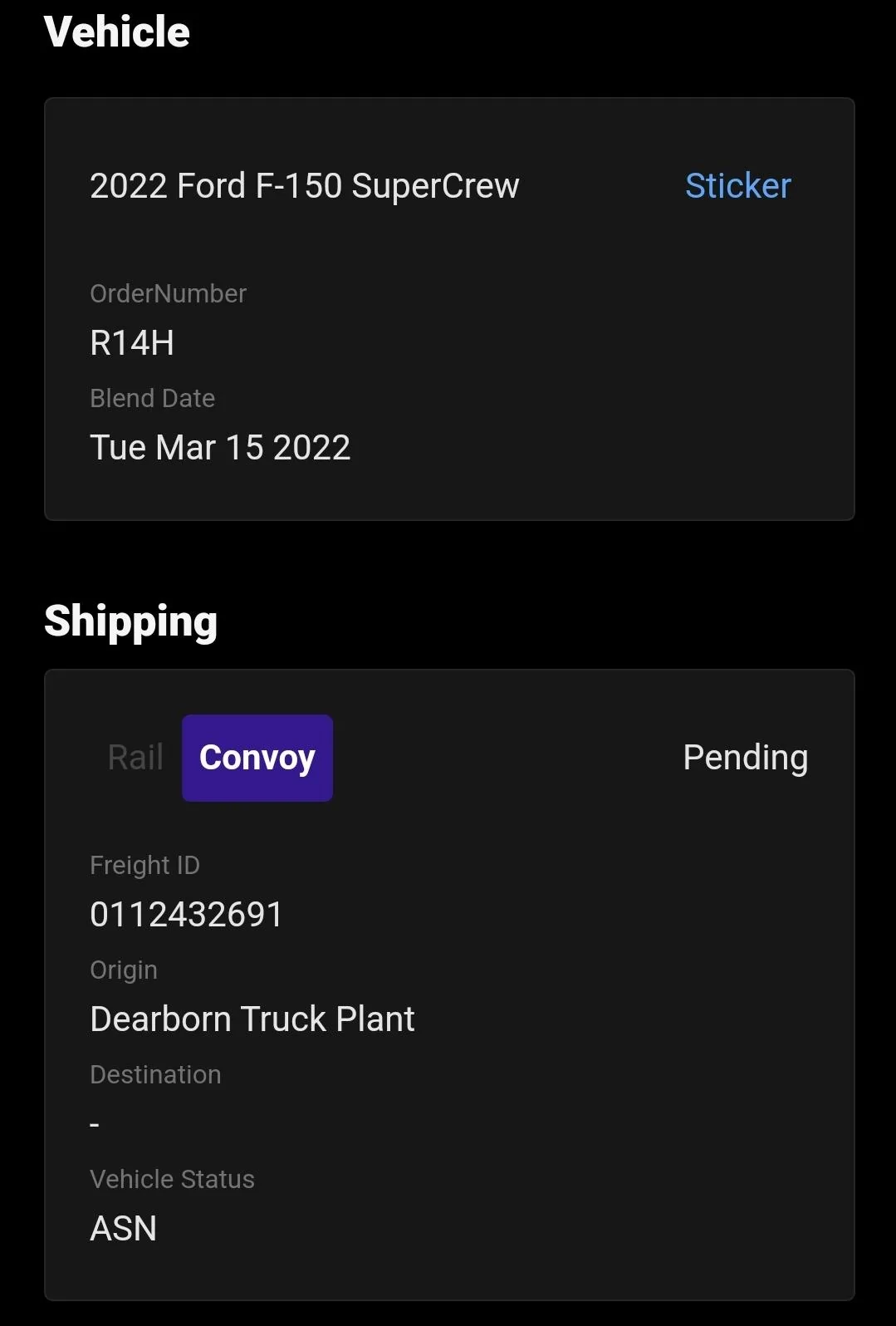 Ford F-150 3/14/2022 Build Week ASN