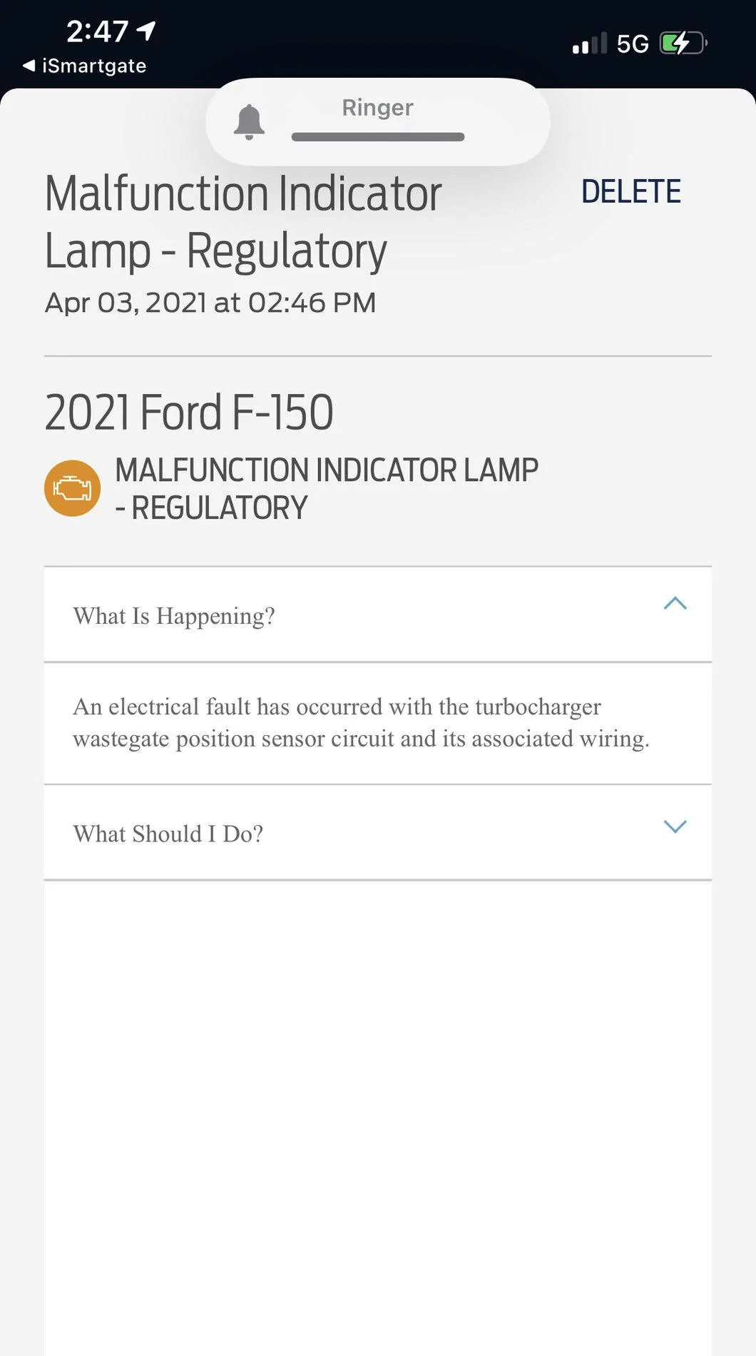 Ford F-150 285 miles in and CEL on B76E363F-5C37-44E2-91DC-602512764CC2