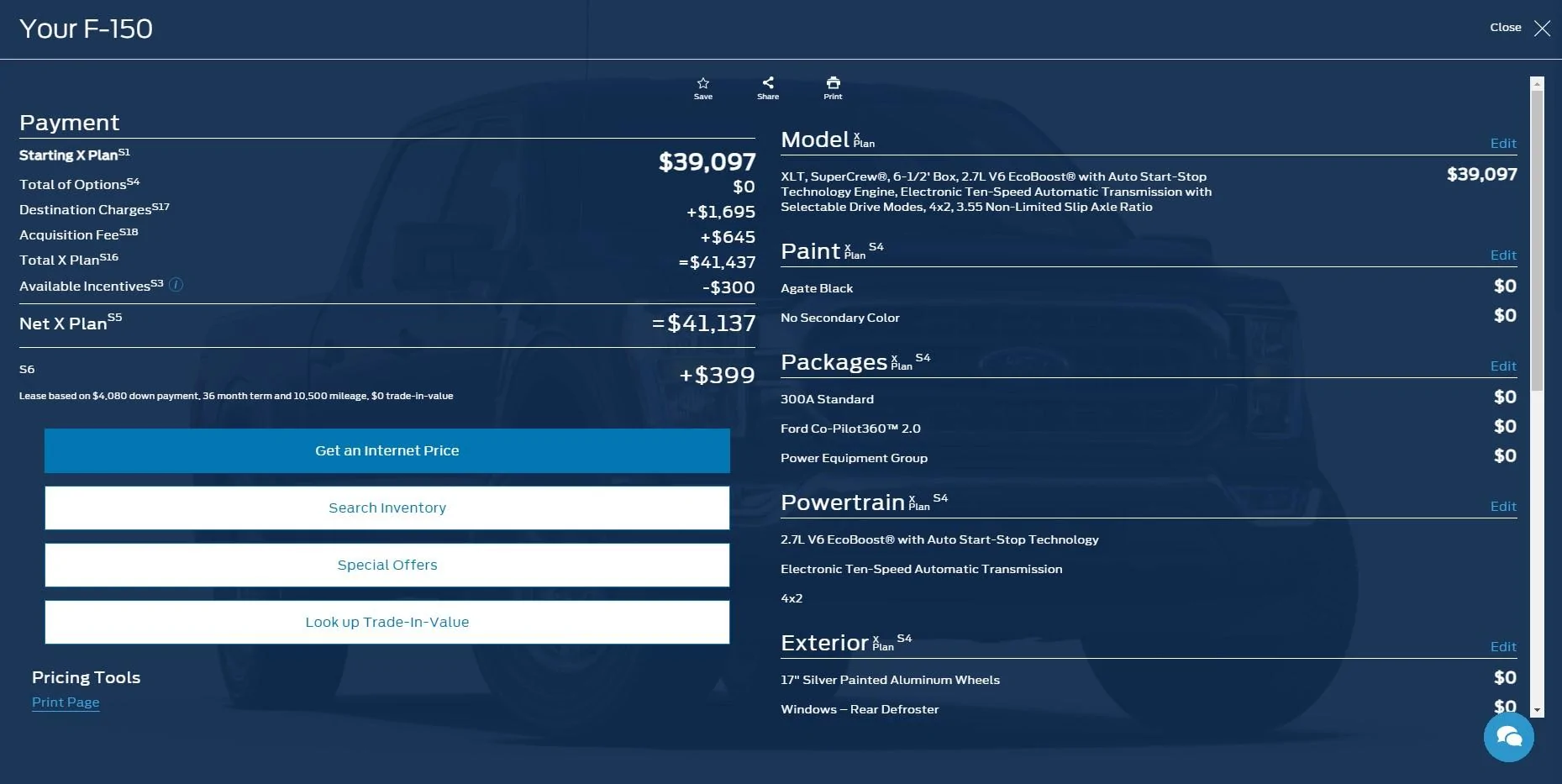 Ford F-150 Non-order x-plan pricing BASE XLT