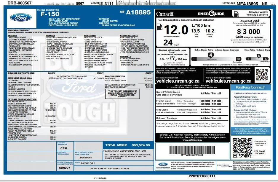 Ford F-150 Hello from the great white north! build sheet