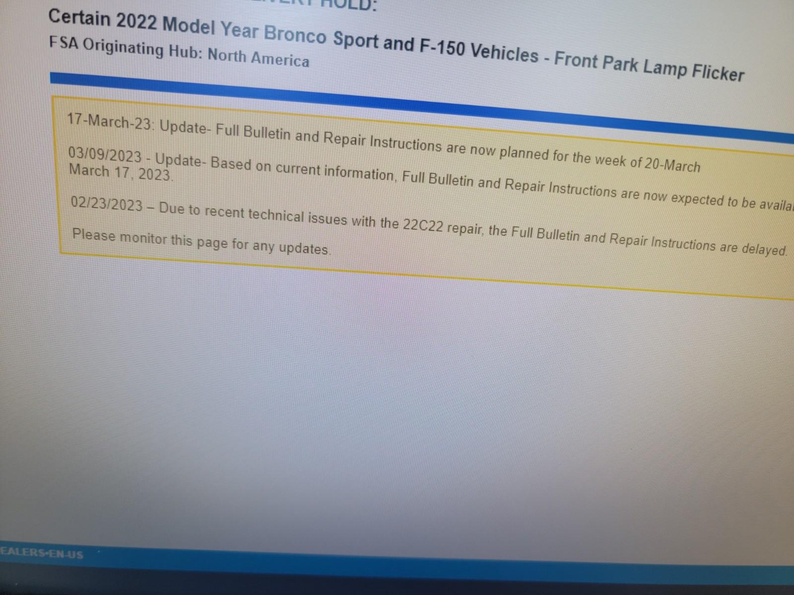 Ford F-150 New recall: Front Park Lamp Flicker (NHTSA # 22V686) C0A6115A-ED70-422A-BF0E-EF7969B30650