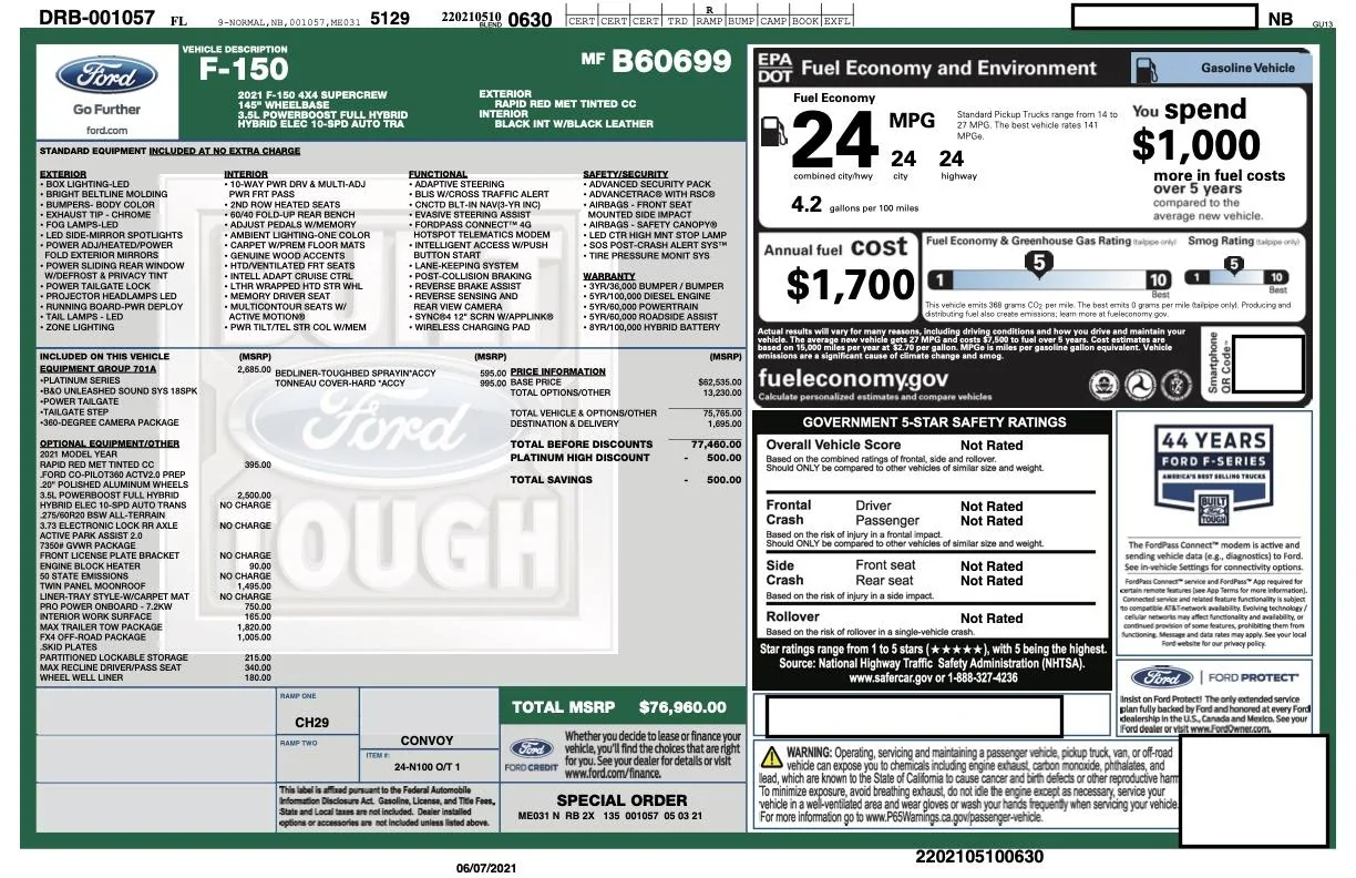 Ford F-150 2021 F-150 Payload Stickers Candi Window Sticker copy