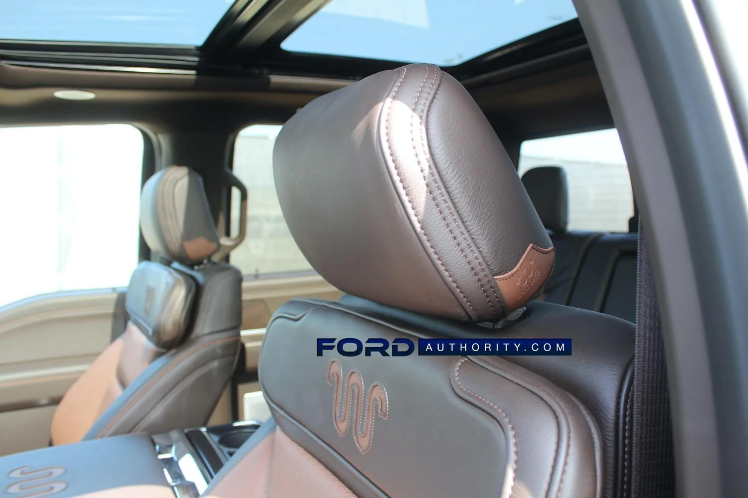 Ford F-150 KING RANCH Interior Photos and Videos (2021+ F-150 -- 14th Gen) ch-interior-front-row-029-driver-seat-headrest-jpg