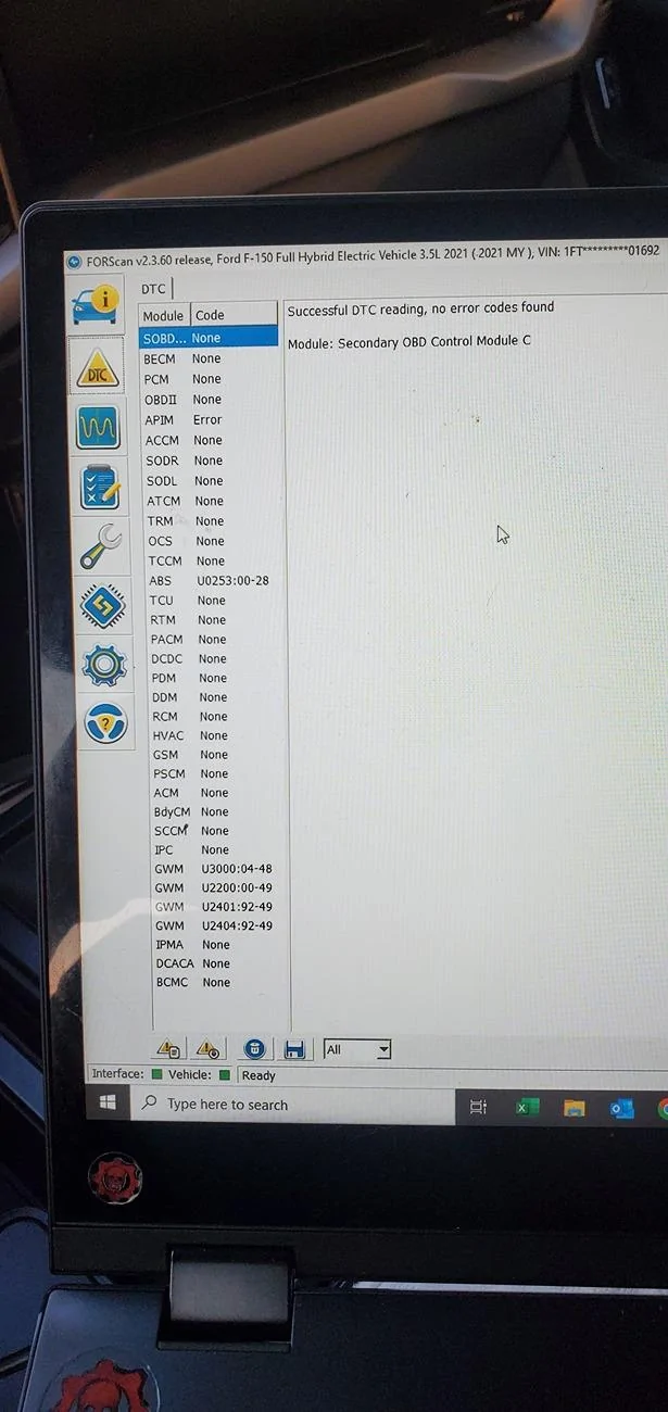 Ford F-150 Powerflow screen missing 2021F150 DTC pag