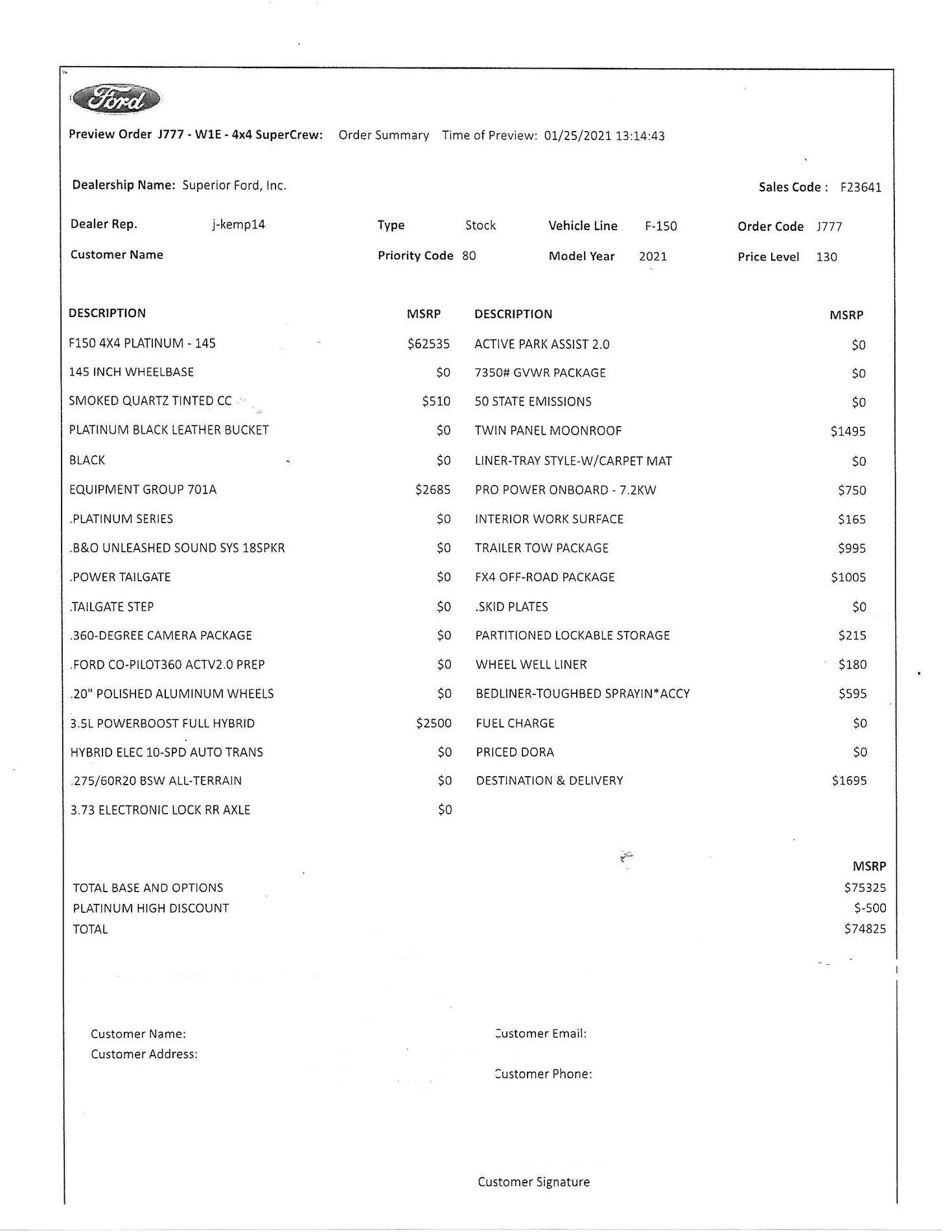 Ford F-150 Any other way to find the order #? EPSON001