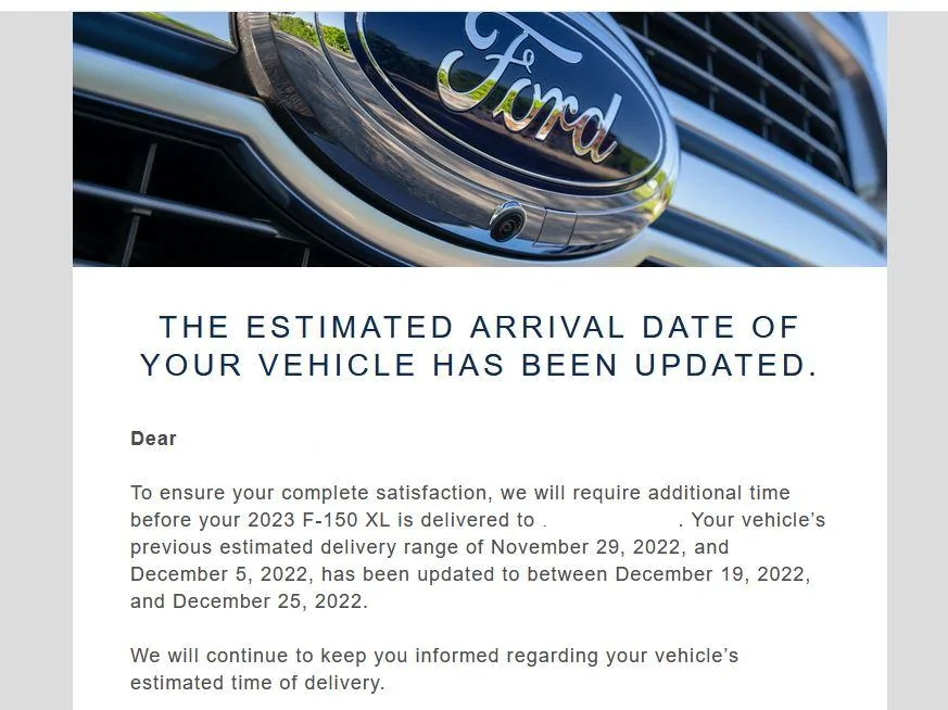 Ford F-150 11/14/22-Build Week-2023MY eta