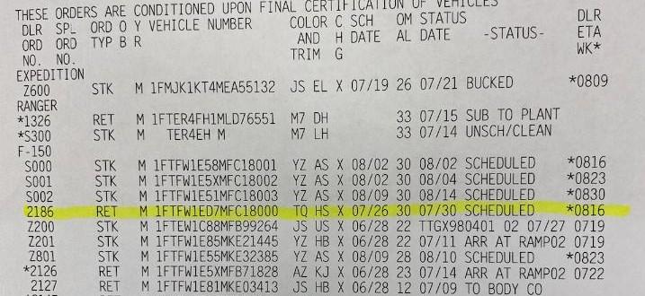 Ford F-150 2021+ F-150 Orders Tracking List & Stats [Enter Yours!] F-150 Status update 7162021