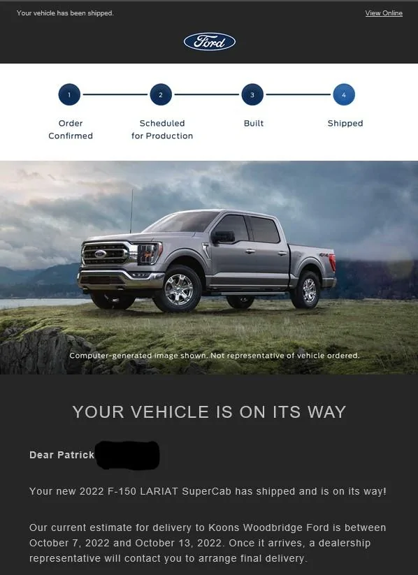 Ford F-150 7/11/2022 build week F-150_Shipped