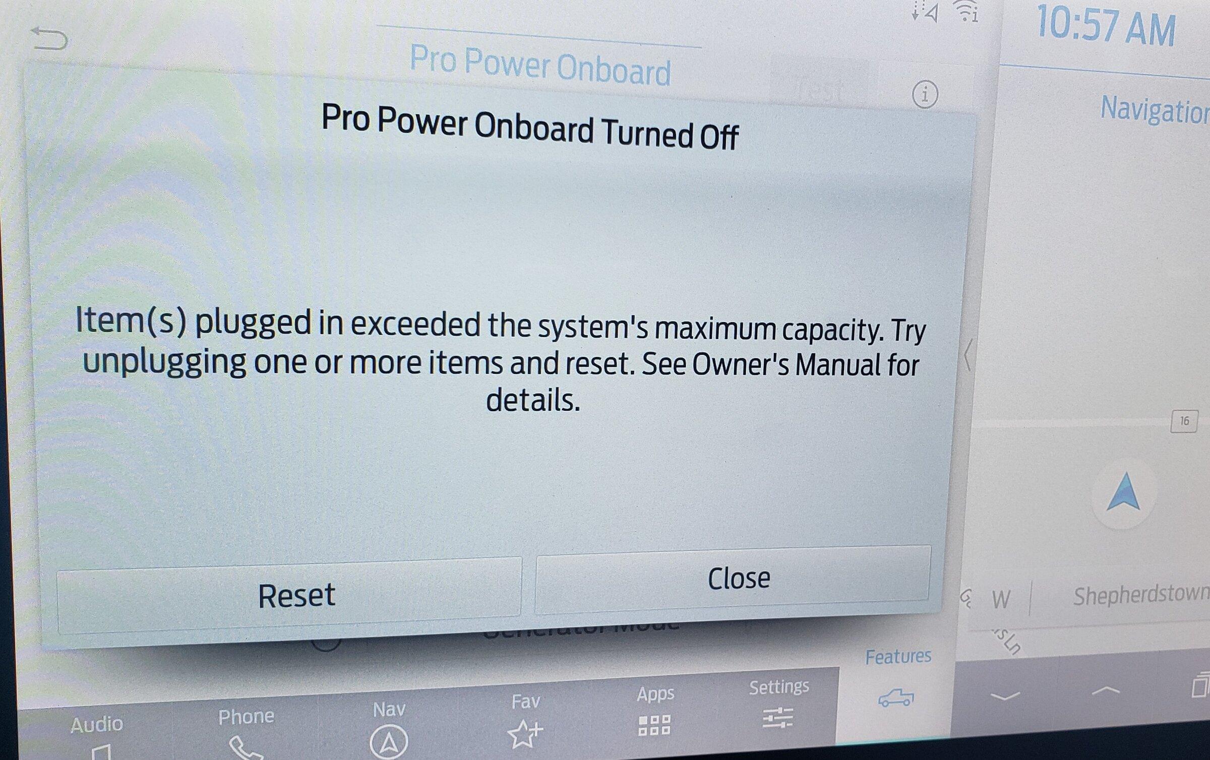 Ford F-150 Error Message:  "Pro Power Onboard Turned Off" F150 error message