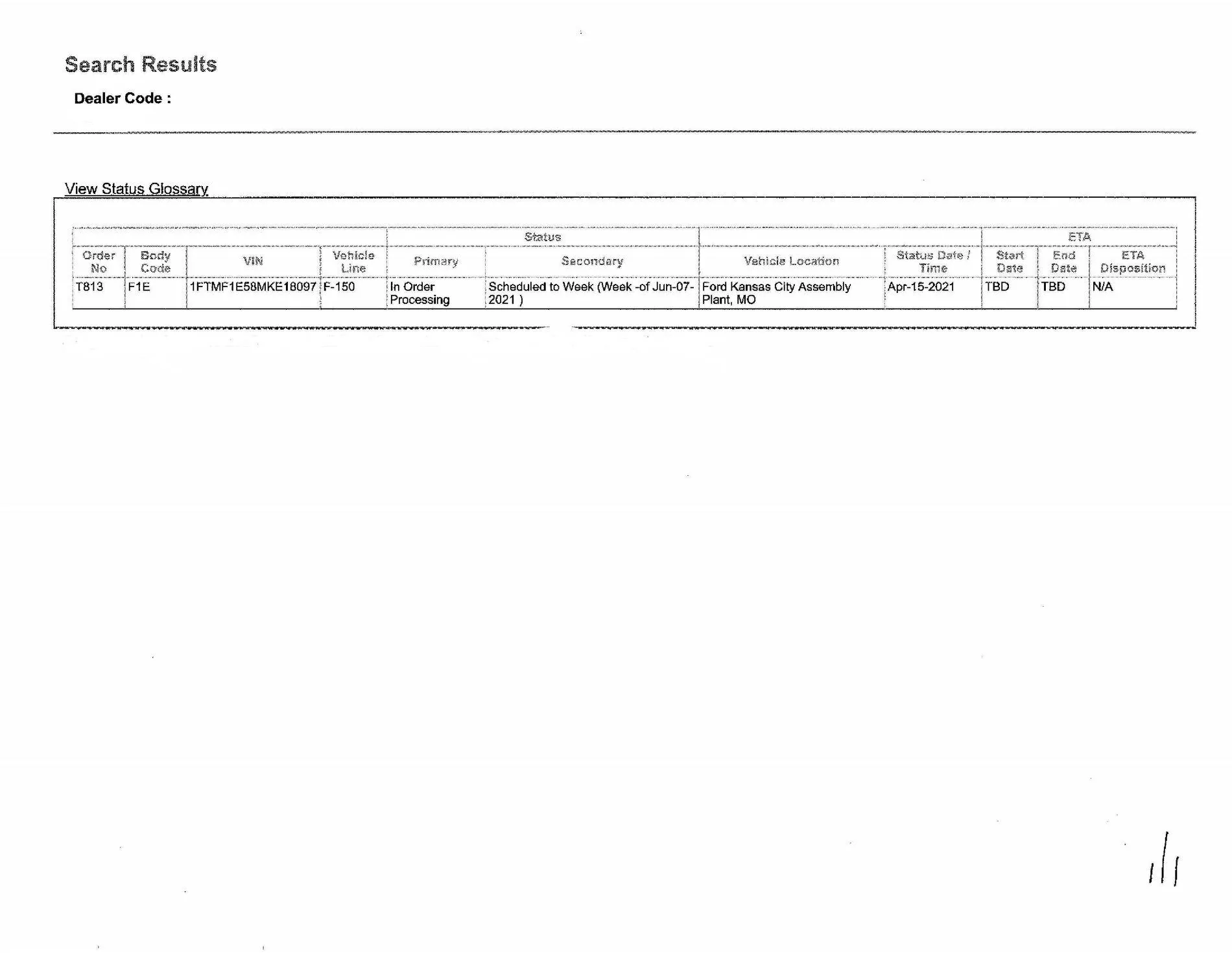 Ford F-150 4/26 Build Week F150 order