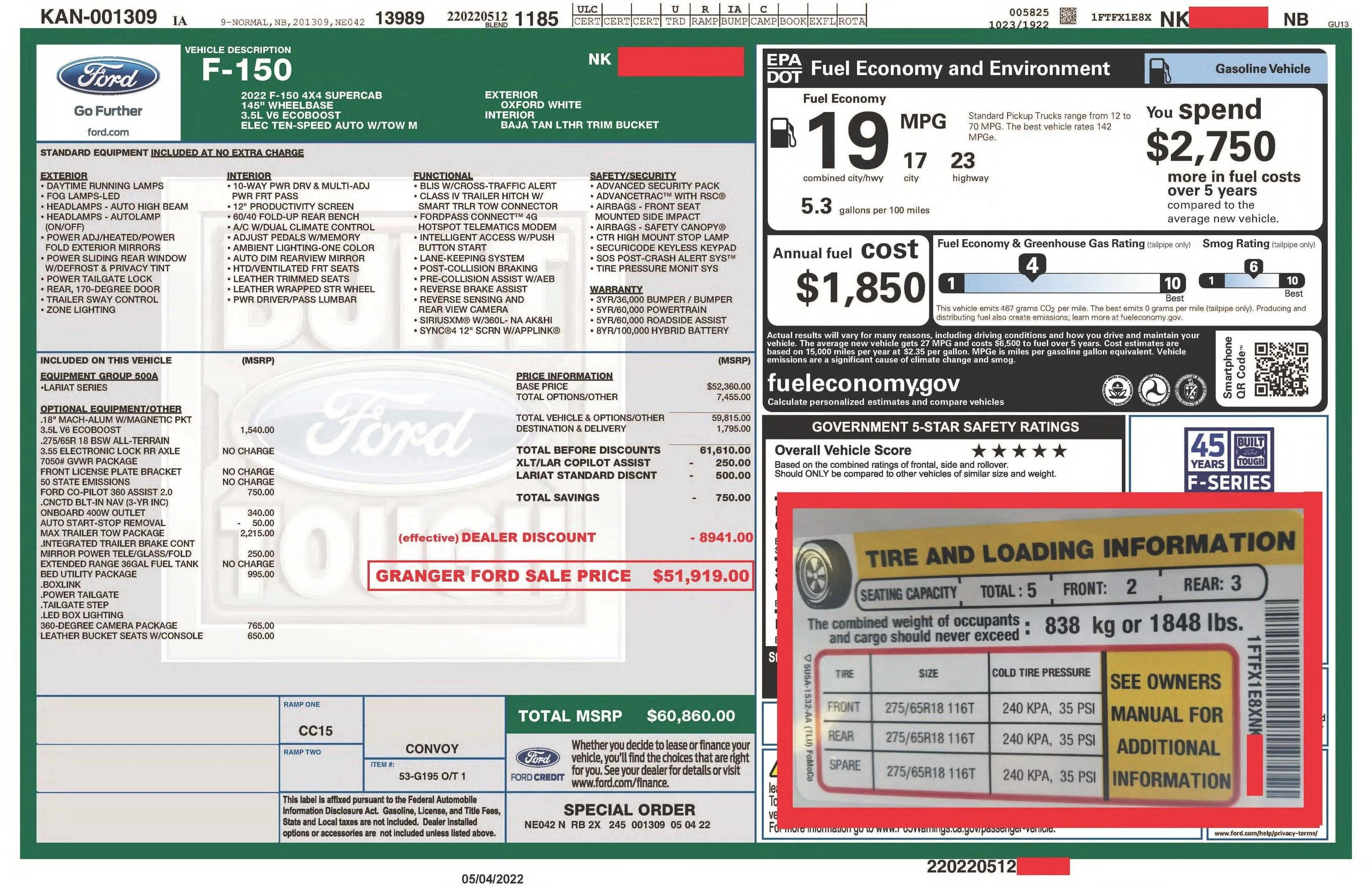 Ford F-150 Concerns about being overloaded F150 Window Sticker with Payload