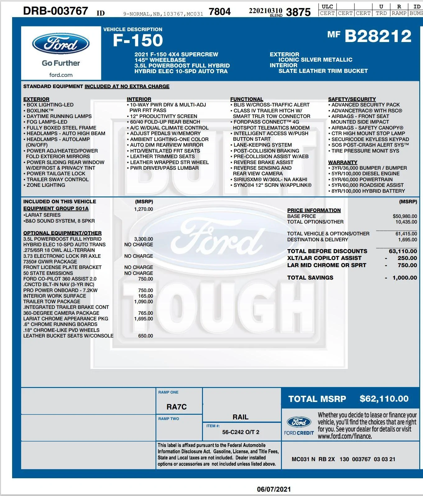 Ford F-150 New Order POwerboost expected payload F150_Window_Sticker_NoVin