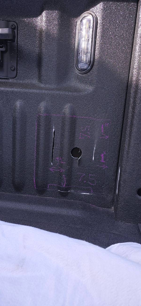 Ford F-150 Installing Gen14.5 (MY24) Loading Compartment Partition (Bed Storage Box) RL3Z60286A72AB Into Gen14 (MY23) F-150 -- DIY how-to instructions & photos Figure 12 Practice Cuts 