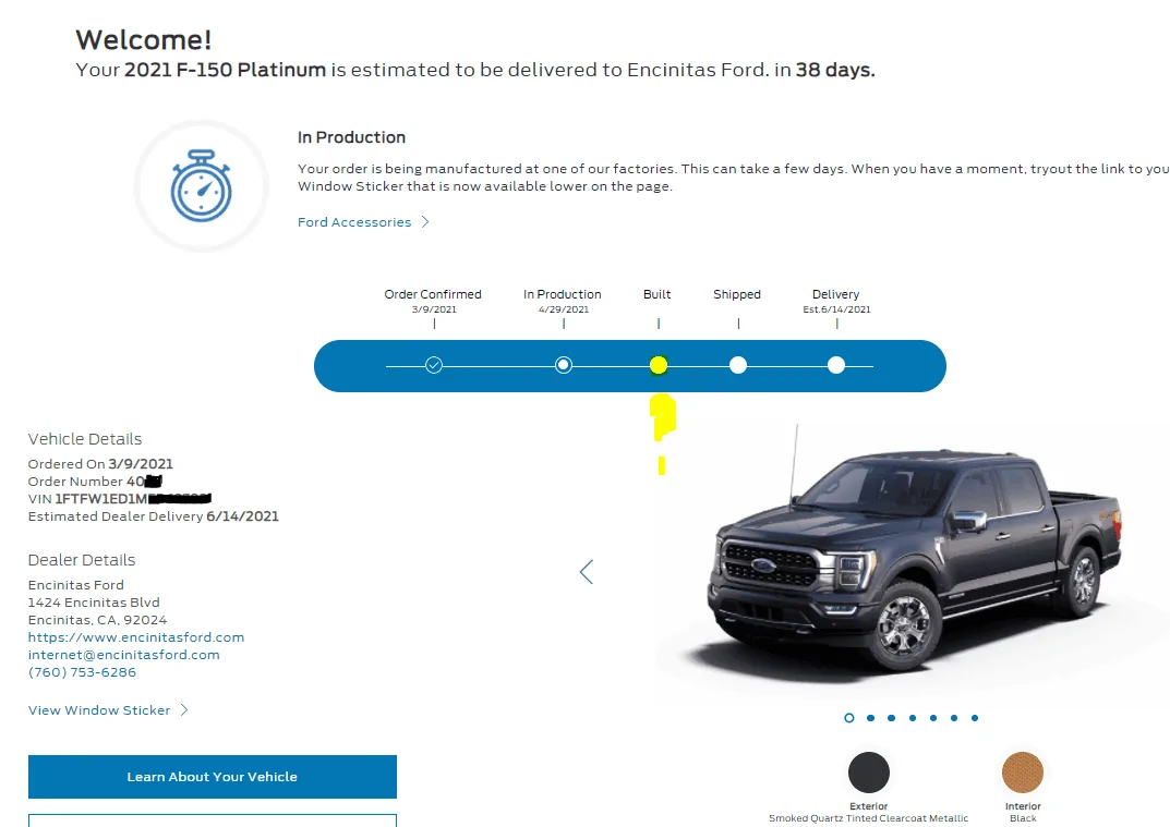 Ford F-150 4/26 Build Week FMC build status captur