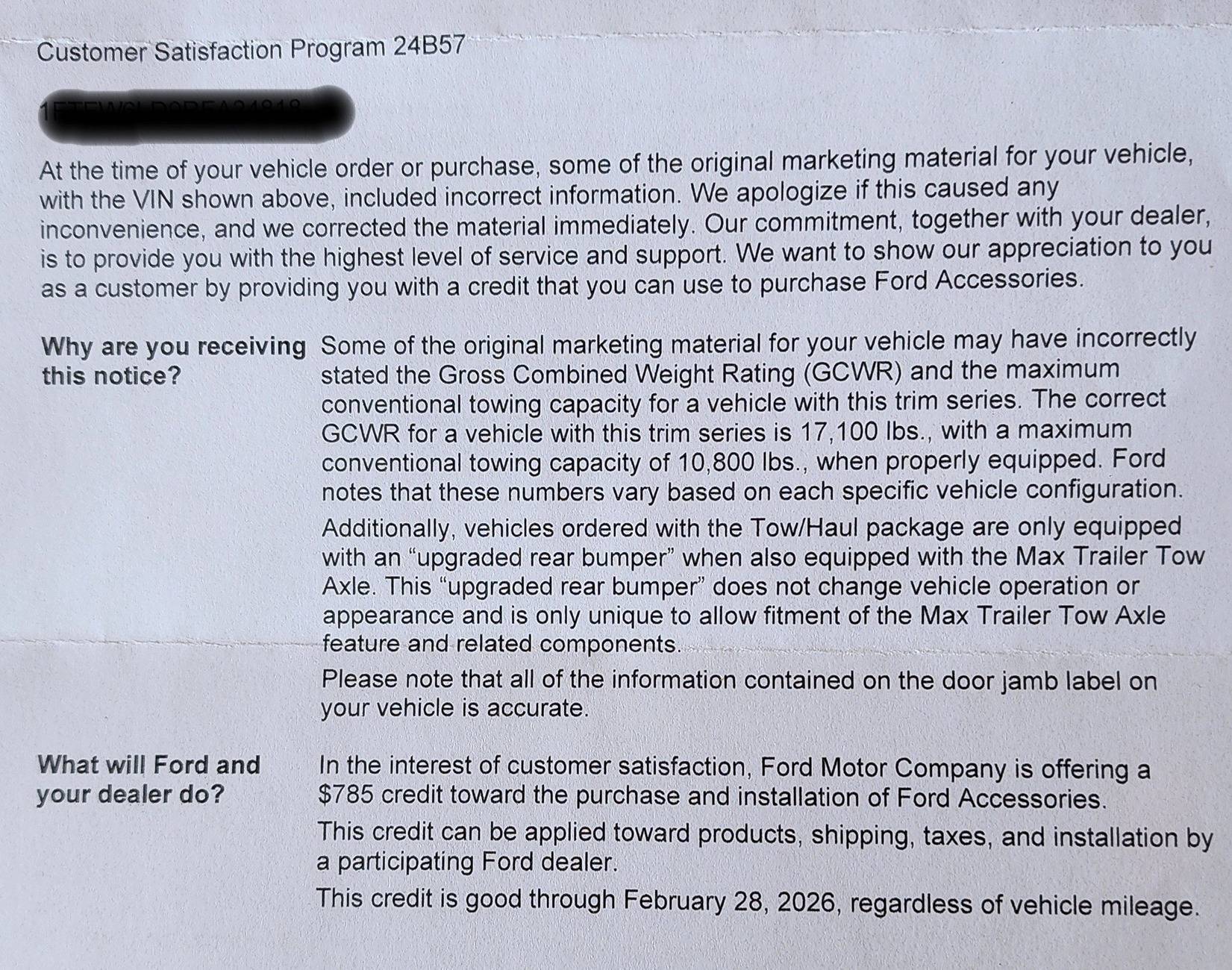 Ford F-150 Anyone get this new Consumer Service Campaign #24B57 Ford 1