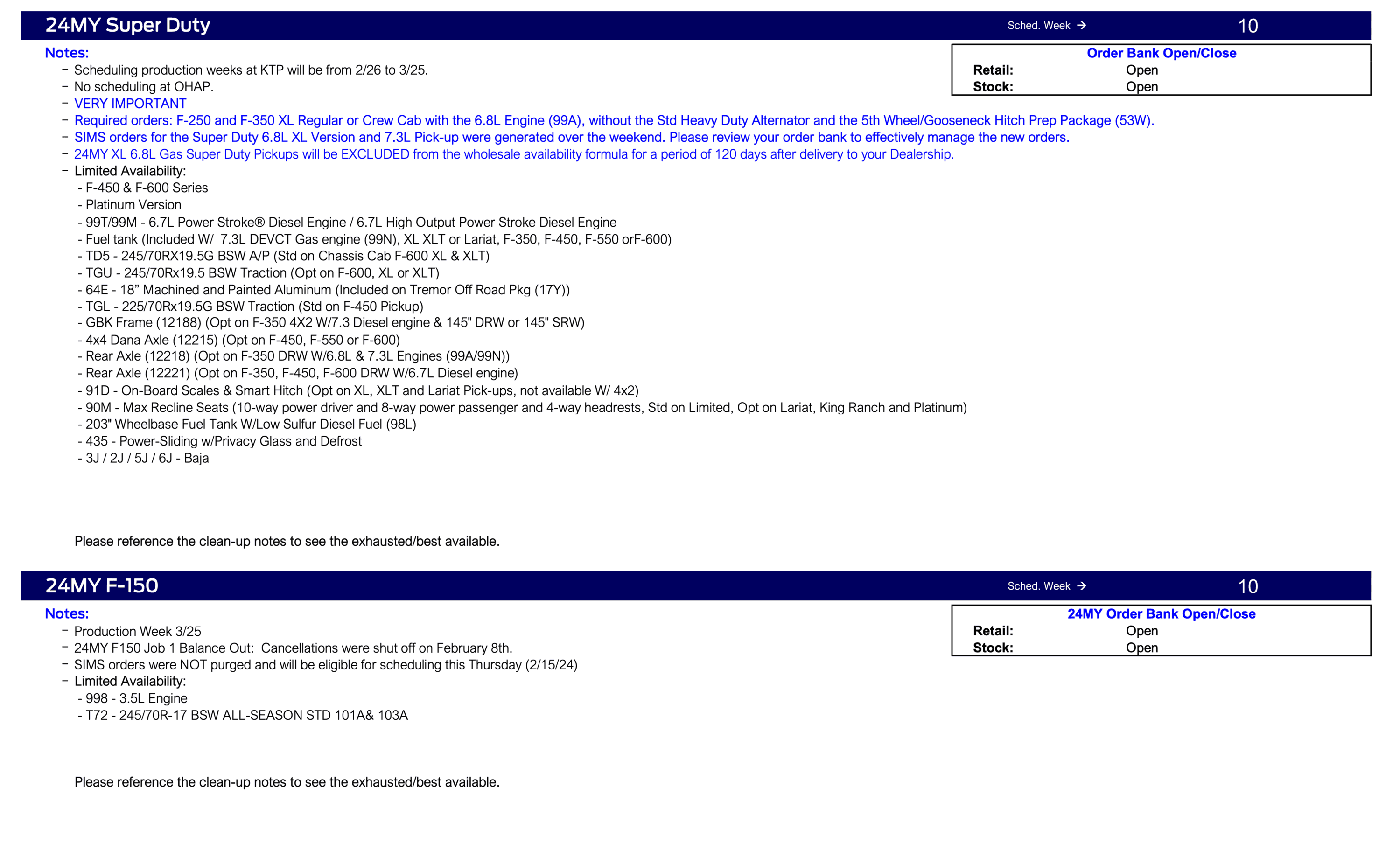 Ford F-150 2024 F-150 Scheduling This Week (2/15/24) for Production Week 3/25 Ford Scheduling Notes - 2.12.24-4