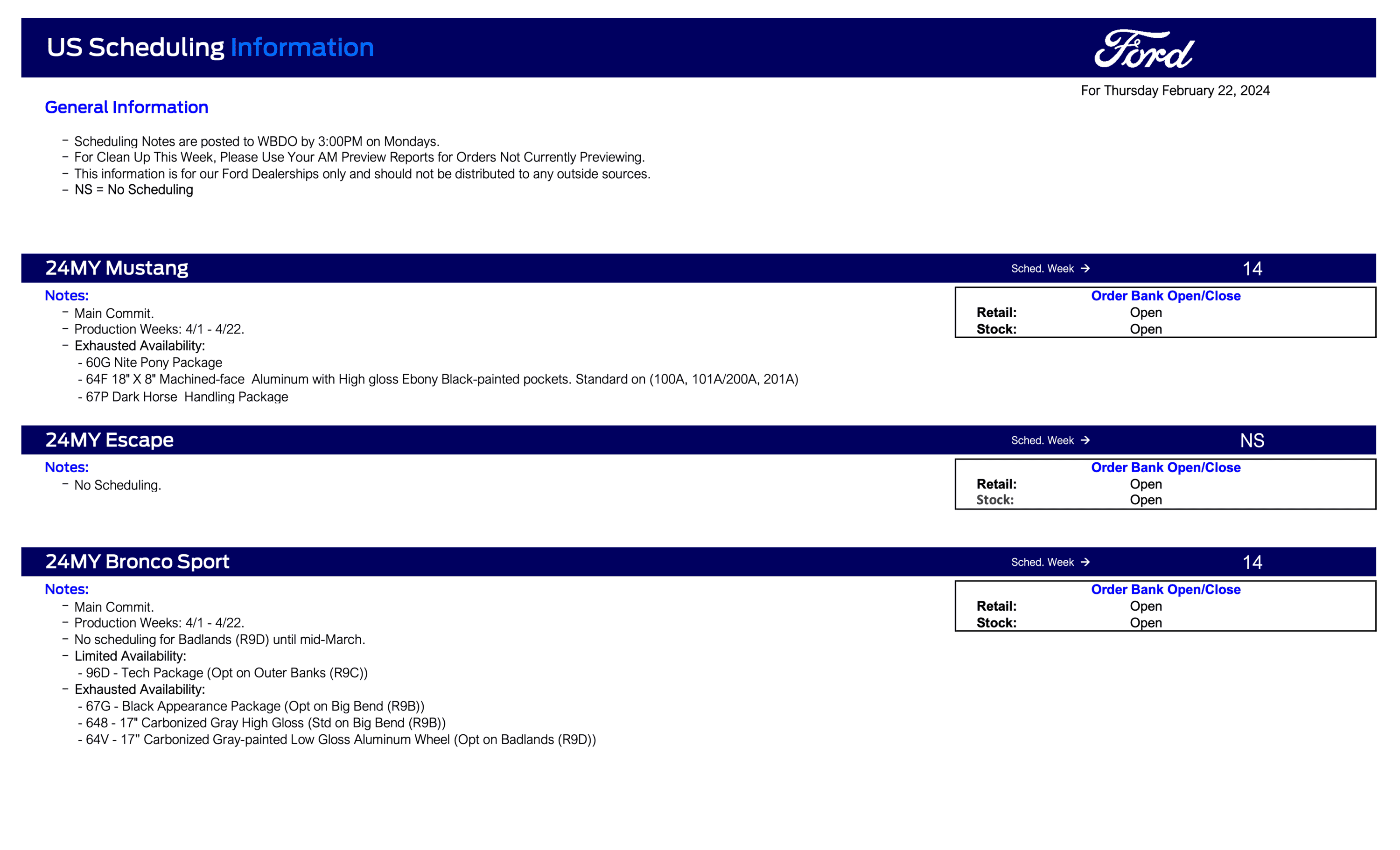 Ford F-150 2024 F-150 No Scheduling This Week (2/22/24) Ford Scheduling Notes - 2.19.24-1