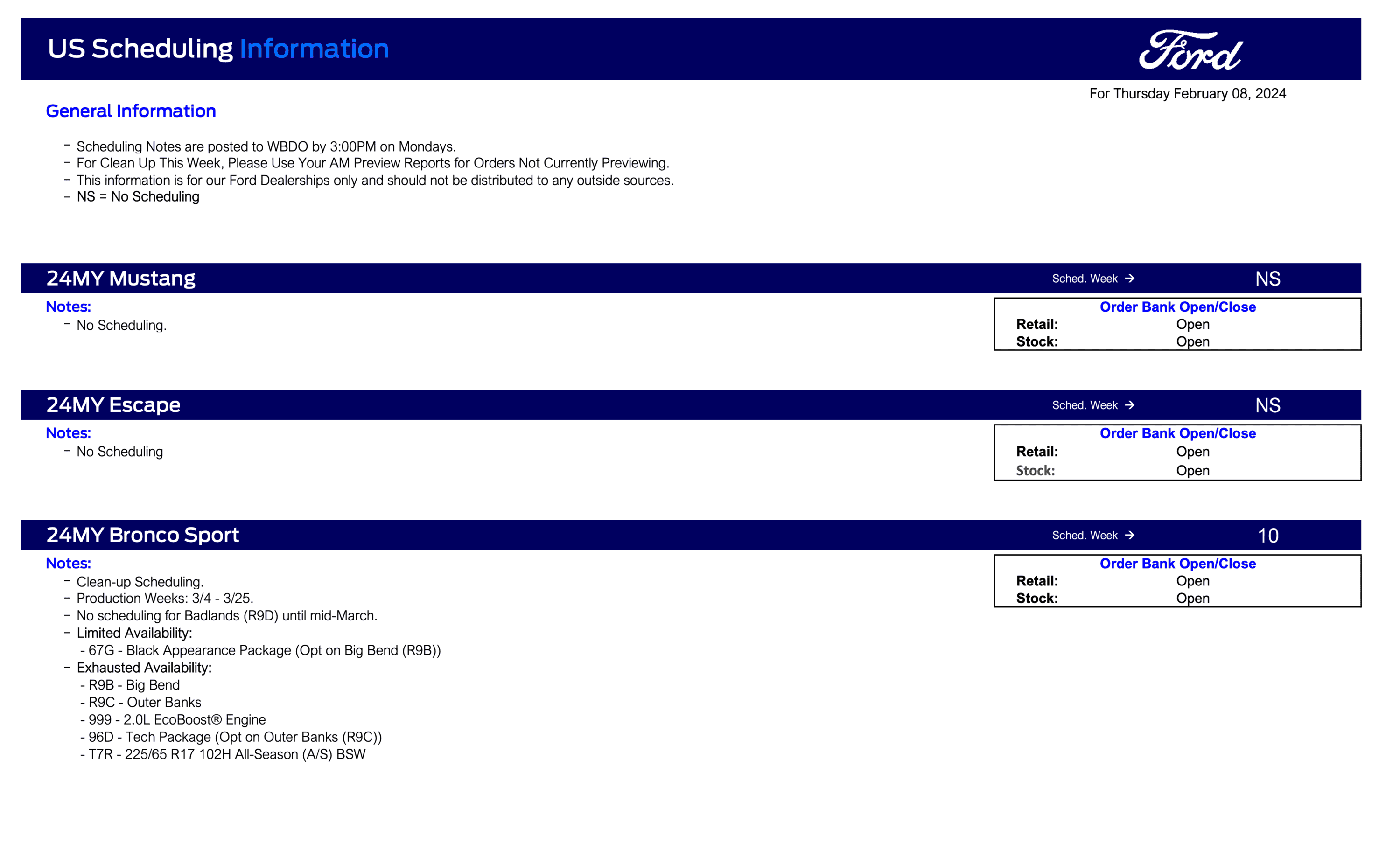 Ford F-150 2024 F-150 Scheduling This Week (2/8/24) for Production Week 3/25 Ford Scheduling Notes - 2.5.24-1