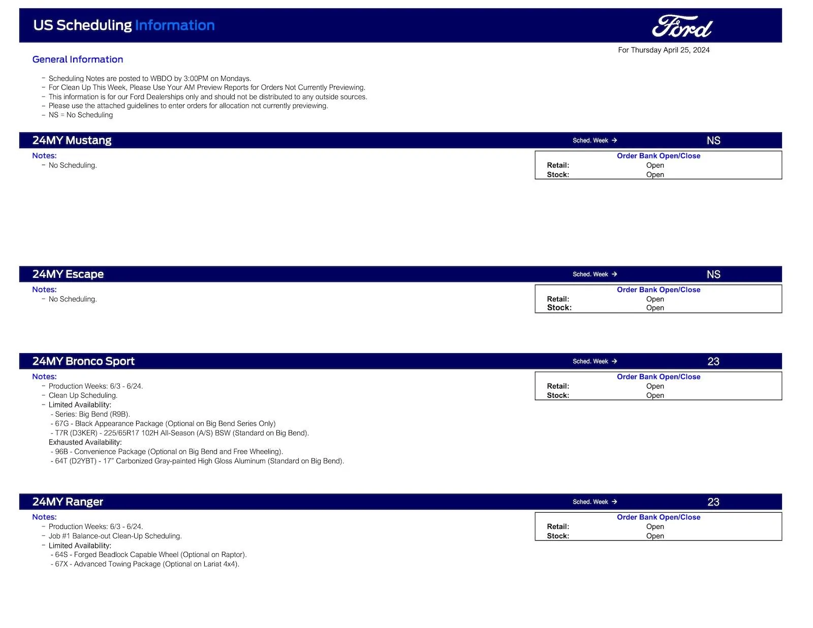 Ford F-150 2024 F-150 Scheduling This Week (4/25/24) for Production Week 6/10 Ford Scheduling Notes - 4.22.24-1