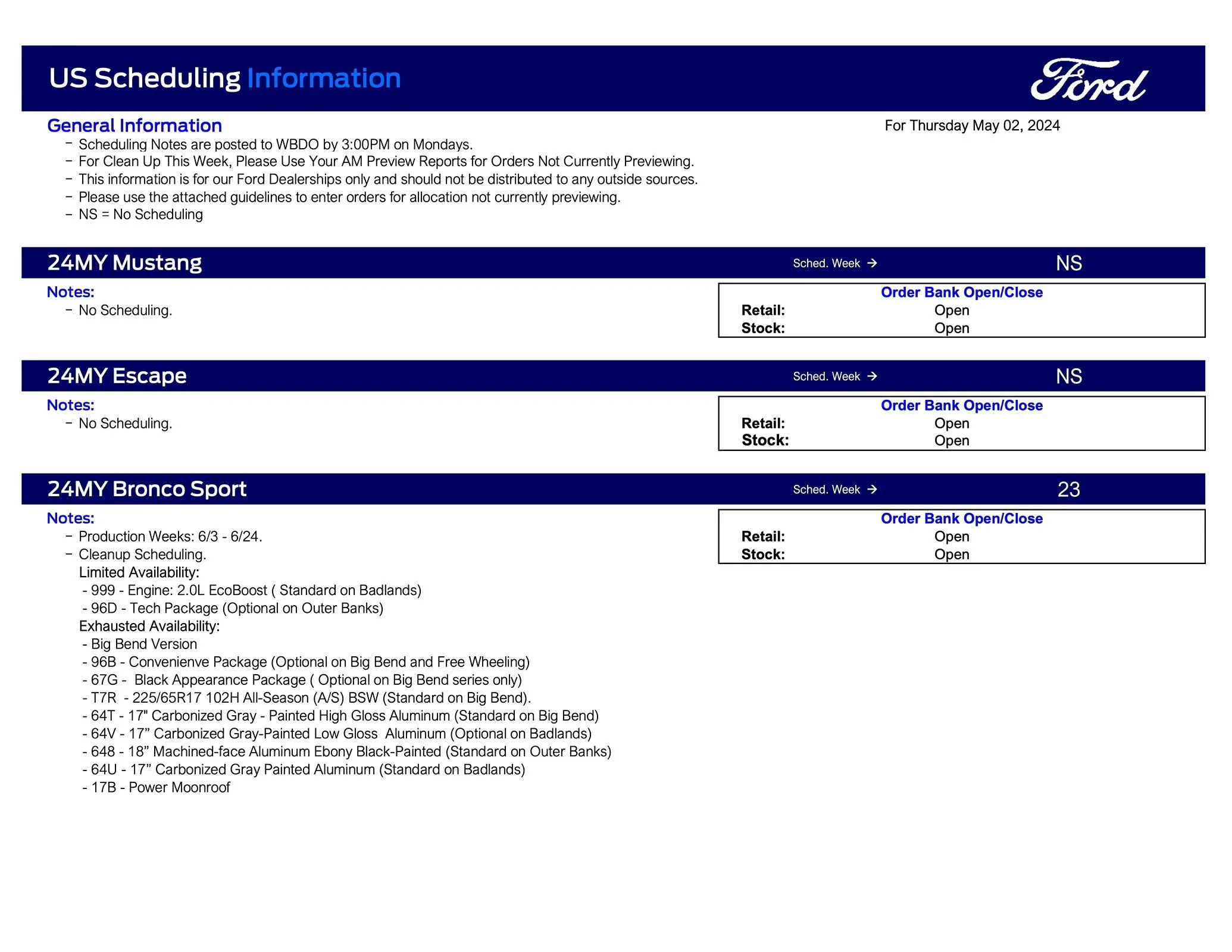 Ford F-150 2024 F-150 Scheduling This Week (5/2/24) for Production Week 6/17 Ford Scheduling Notes - 4.29.24-1