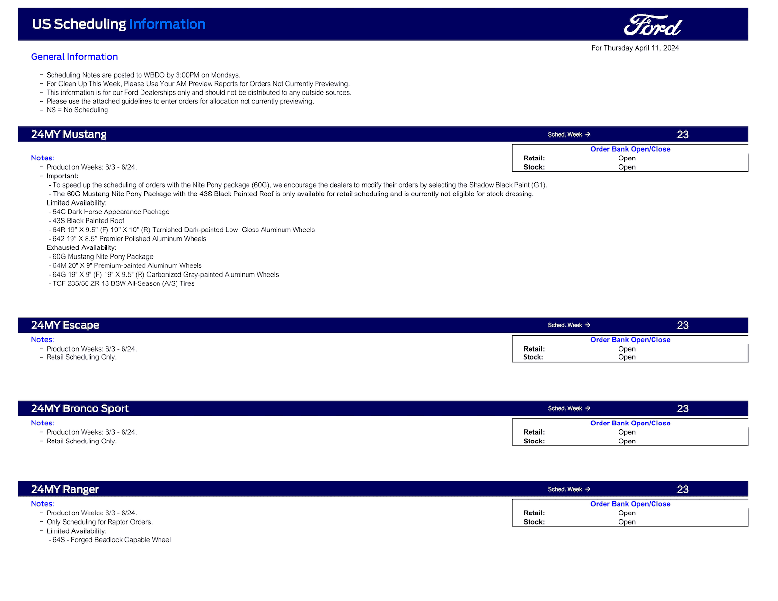 Ford F-150 2024 F-150 Scheduling This Week (4/11/24) for Production Week 5/27 Ford Scheduling Notes - 4.8.24 -1