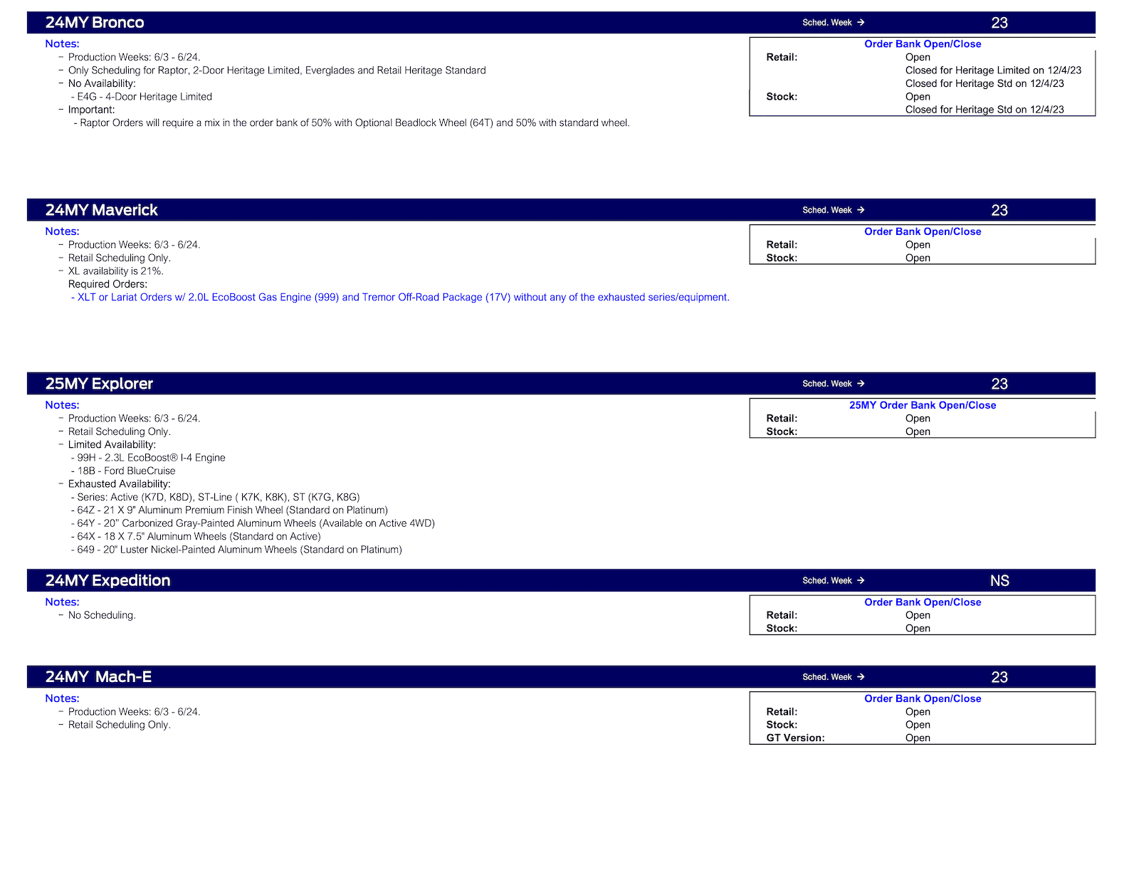 Ford F-150 2024 F-150 Scheduling This Week (4/11/24) for Production Week 5/27 Ford Scheduling Notes - 4.8.24 -2