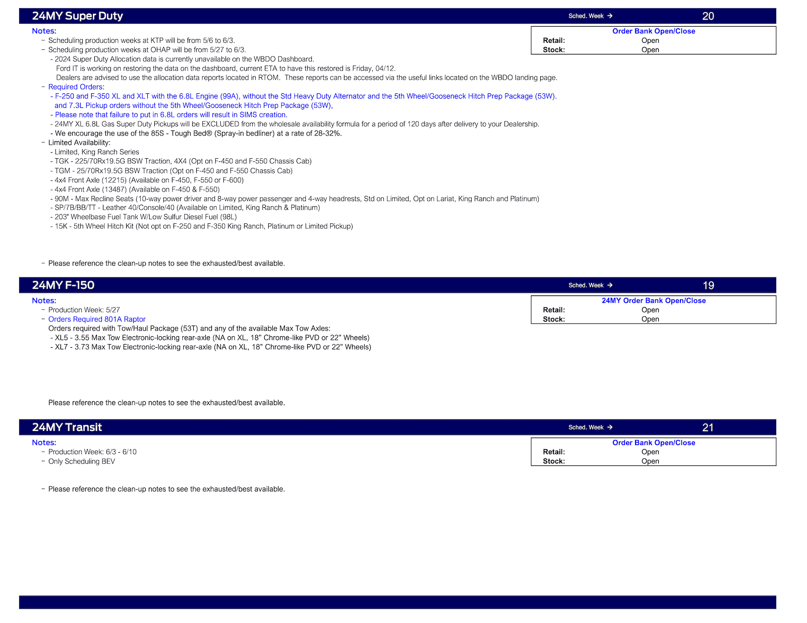 Ford F-150 2024 F-150 Scheduling This Week (4/11/24) for Production Week 5/27 Ford Scheduling Notes - 4.8.24 -3