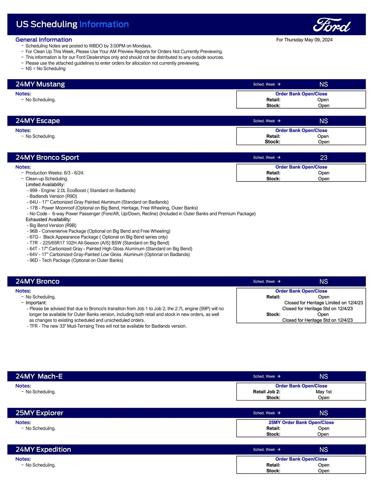 Ford F-150 2024 F-150 Scheduling This Week (5/9/24) for Production Week 6/24 Ford Scheduling Notes - 5.6.24-1