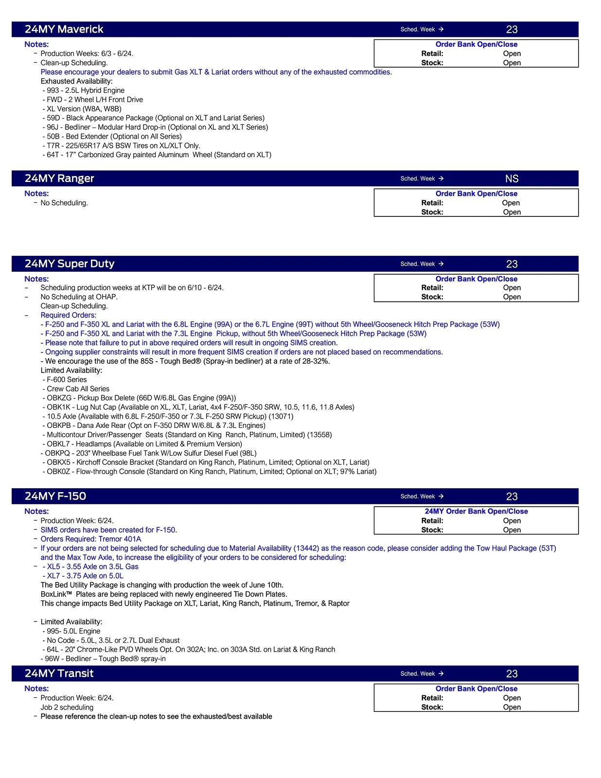 Ford F-150 2024 F-150 Scheduling This Week (5/9/24) for Production Week 6/24 Ford Scheduling Notes - 5.6.24-2