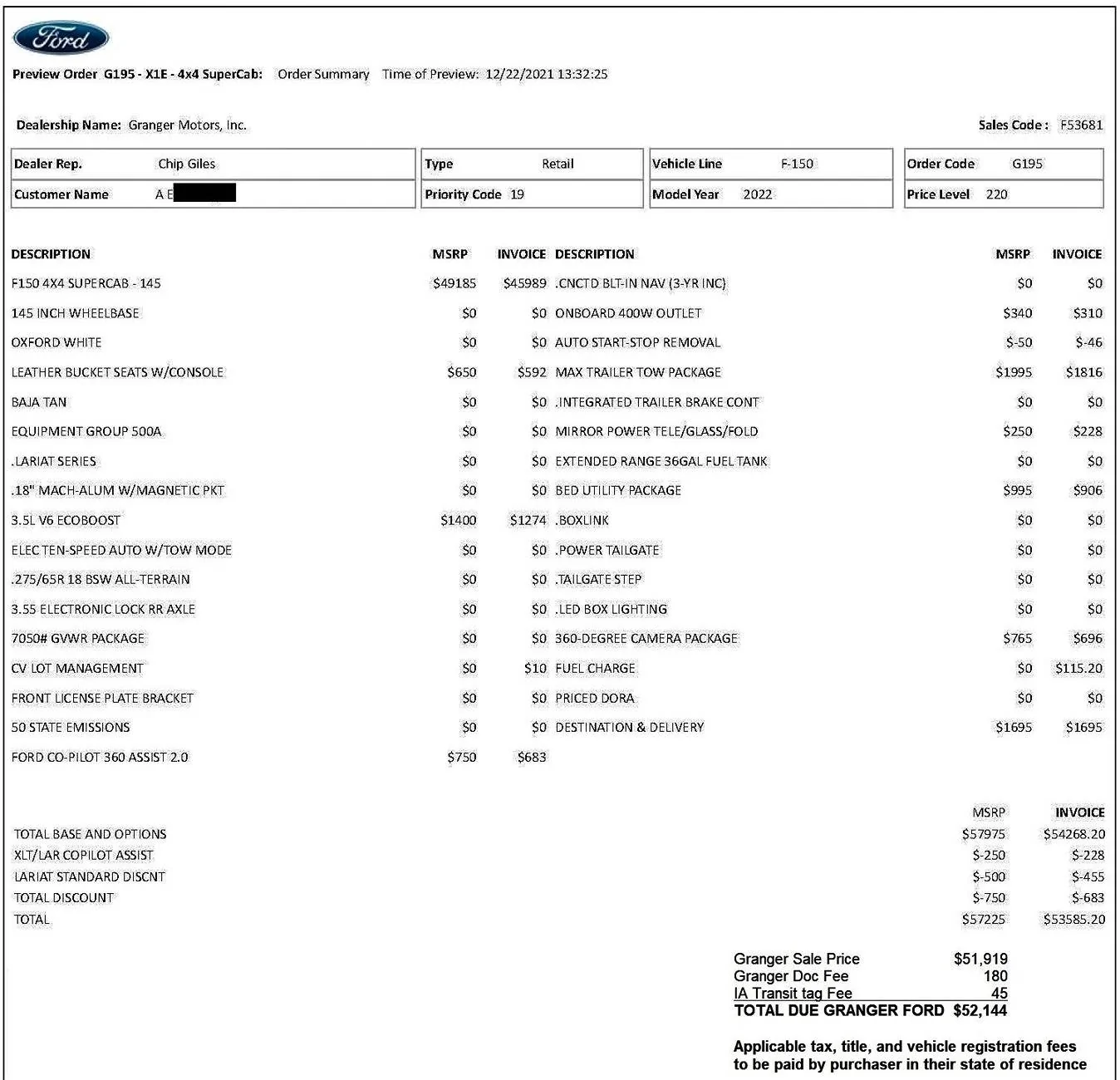 Ford F-150 It's all mine (payoff!) Granger Order Final