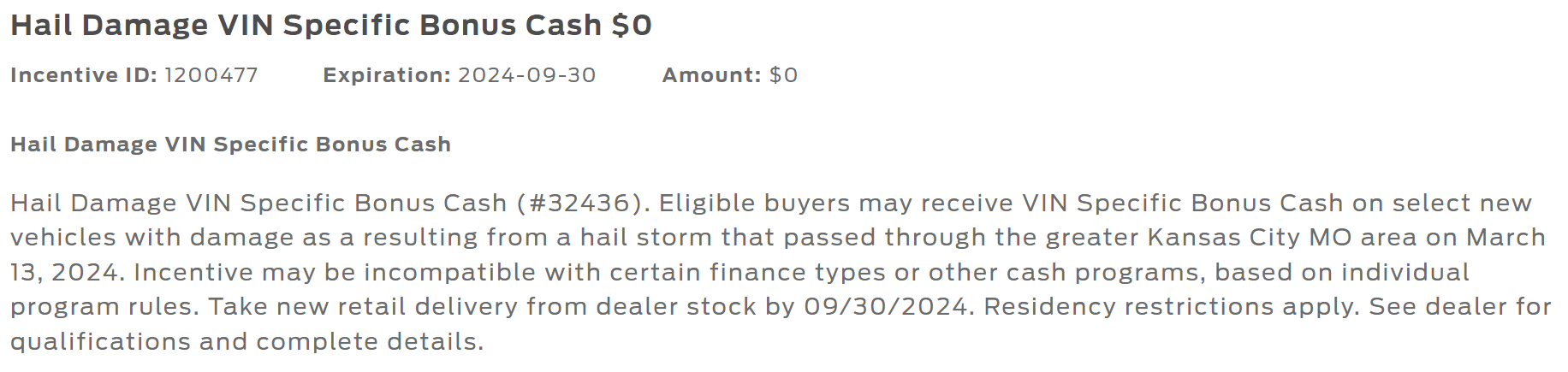 Ford F-150 Hail Damage Bonus Cash haildamage