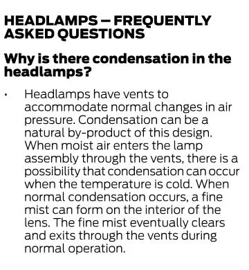 Ford F-150 2024 Lariat water in headlights headlamp faq