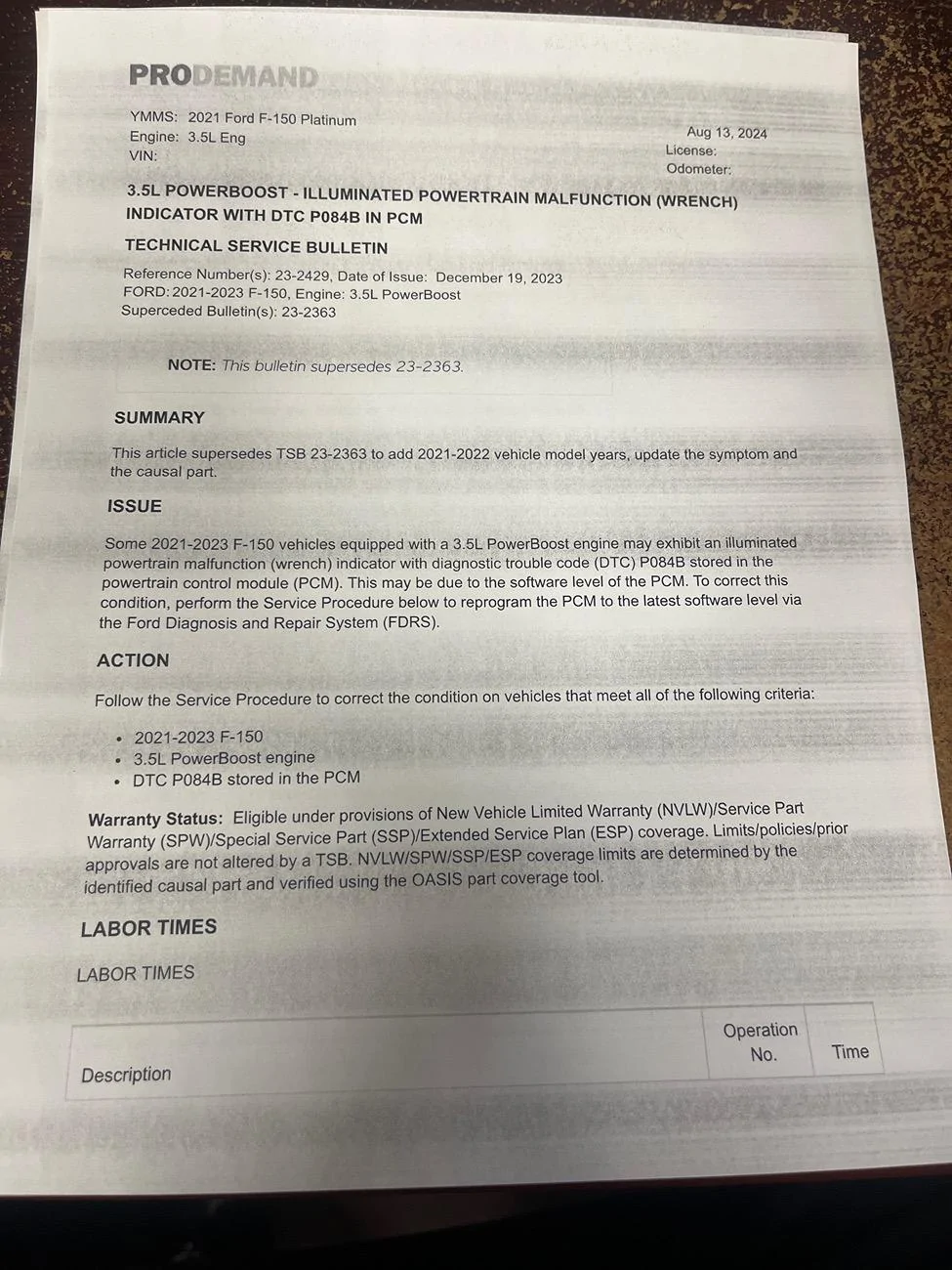 Ford F-150 Transmission DTC imag