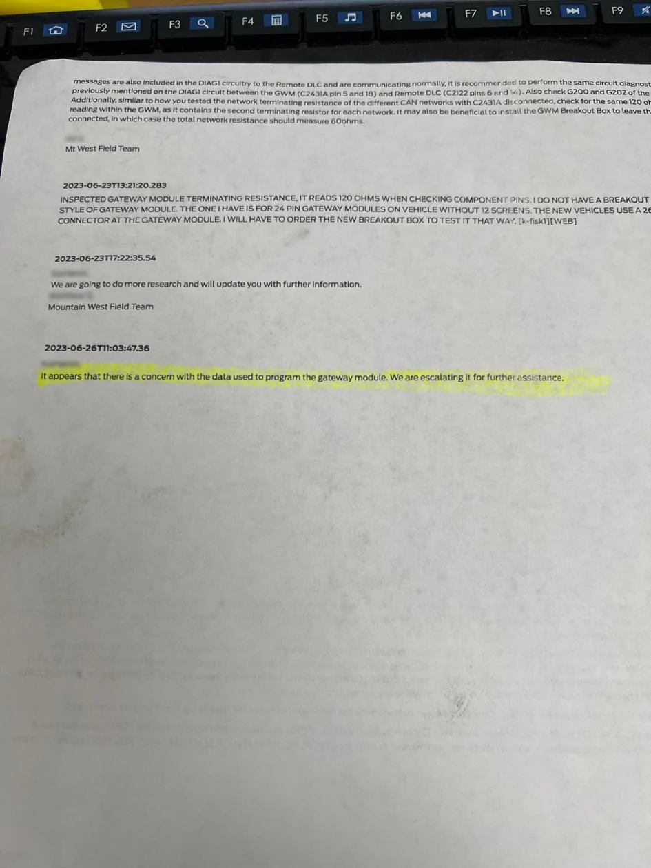 Ford F-150 2023 Tremor with Gateway Module issue image0