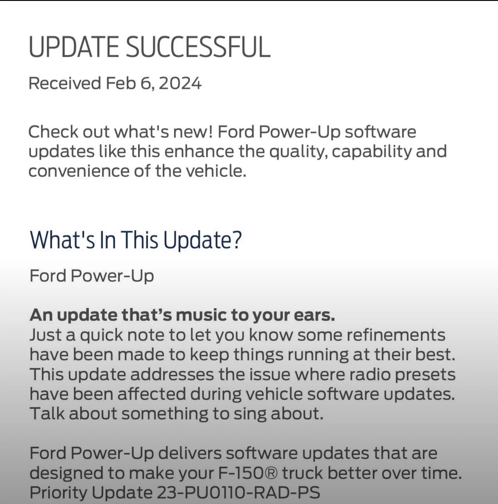 Ford F-150 Ford Power-Up Priority Update 23-PU0110-RAD-PS IMG_0331