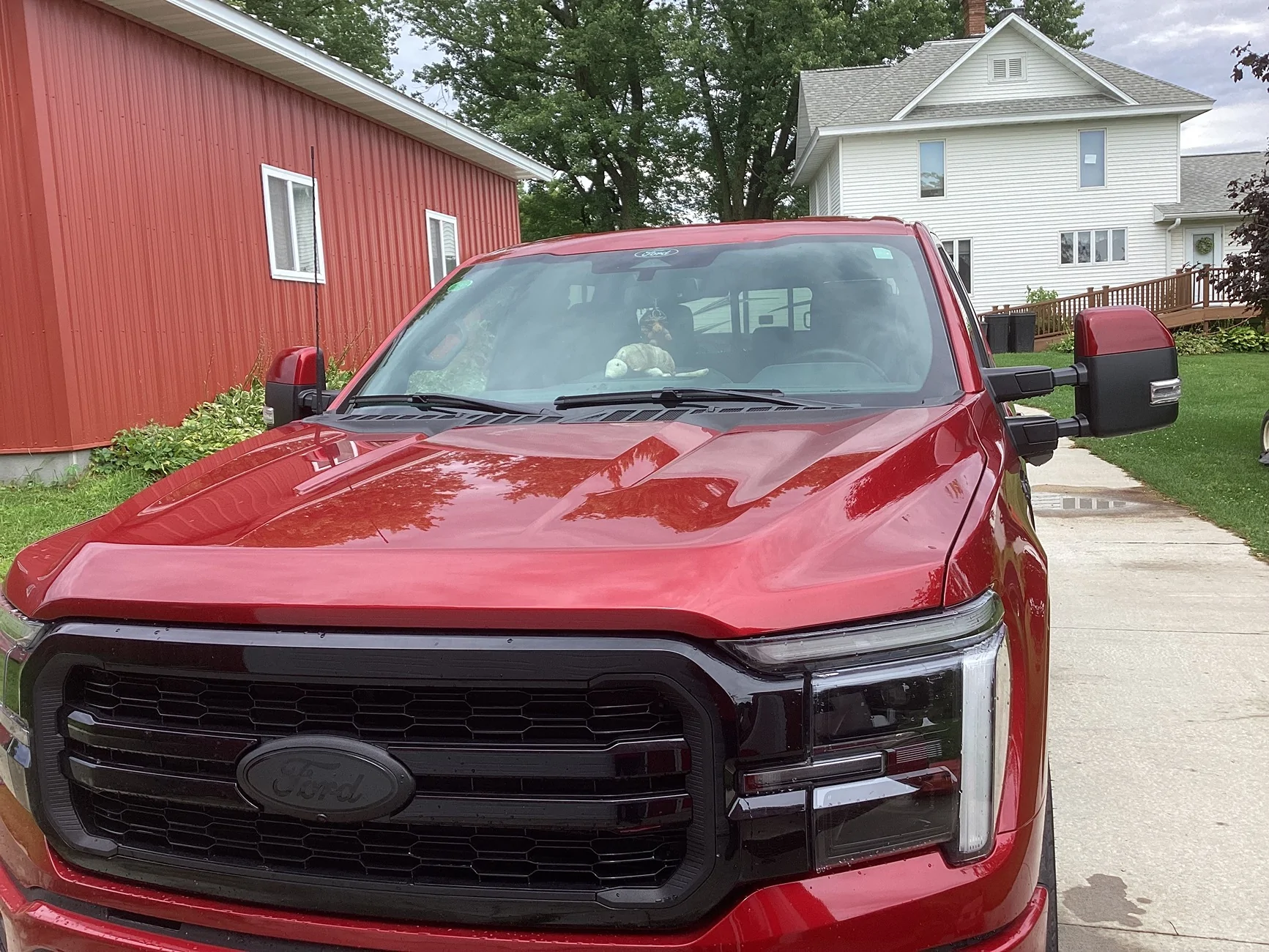 Ford F-150 Red caps installed on Powerscope mirrors IMG_0885