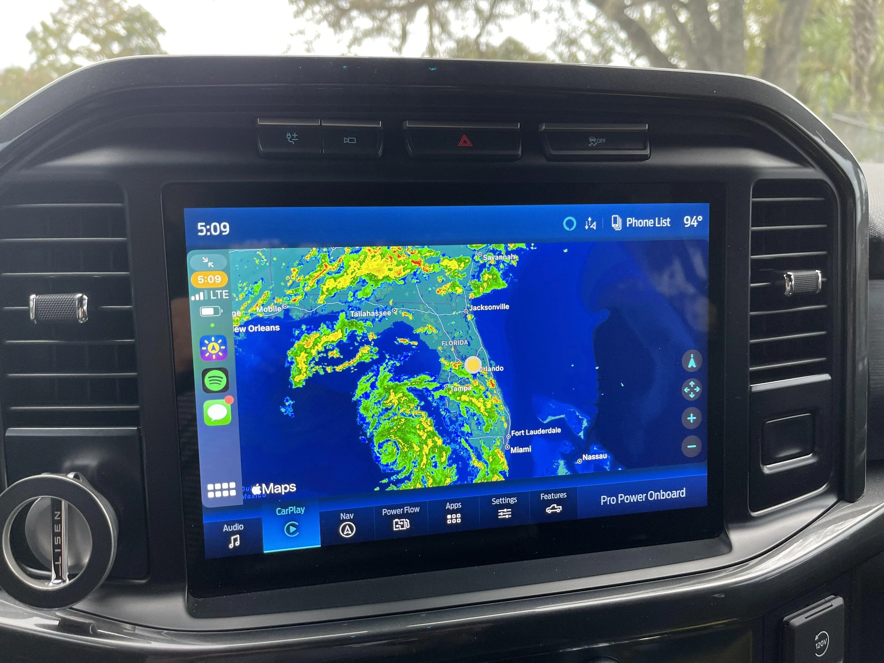 Ford F-150 Hurricane Idelia weather on the way car play app IMG_1961
