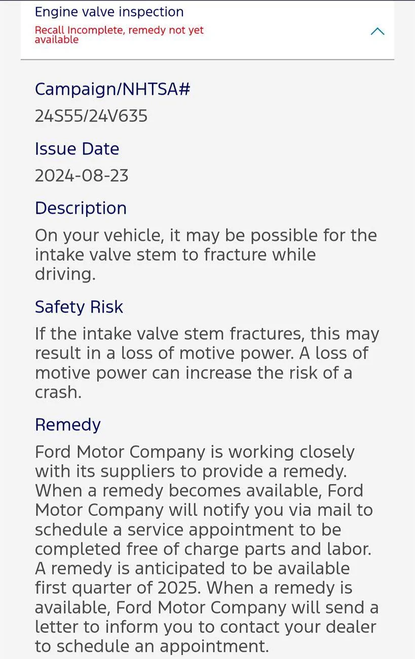 Ford F-150 Recall for 2021-2022 2.7L - Broken Intake Valve IMG_20241010_135555