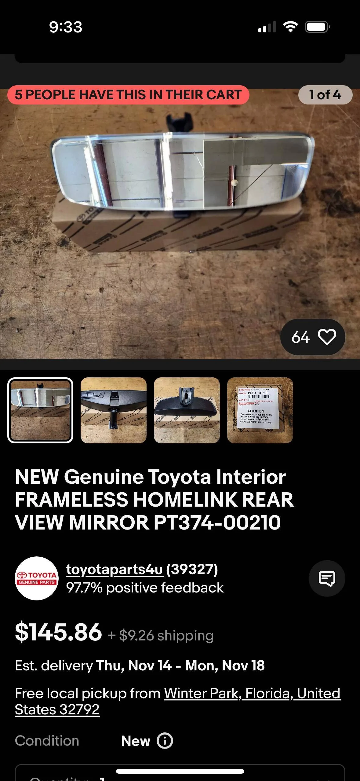 Ford F-150 Best Interior Mod By Far:  Toyota Homelink Rear View Mirror IMG_2131