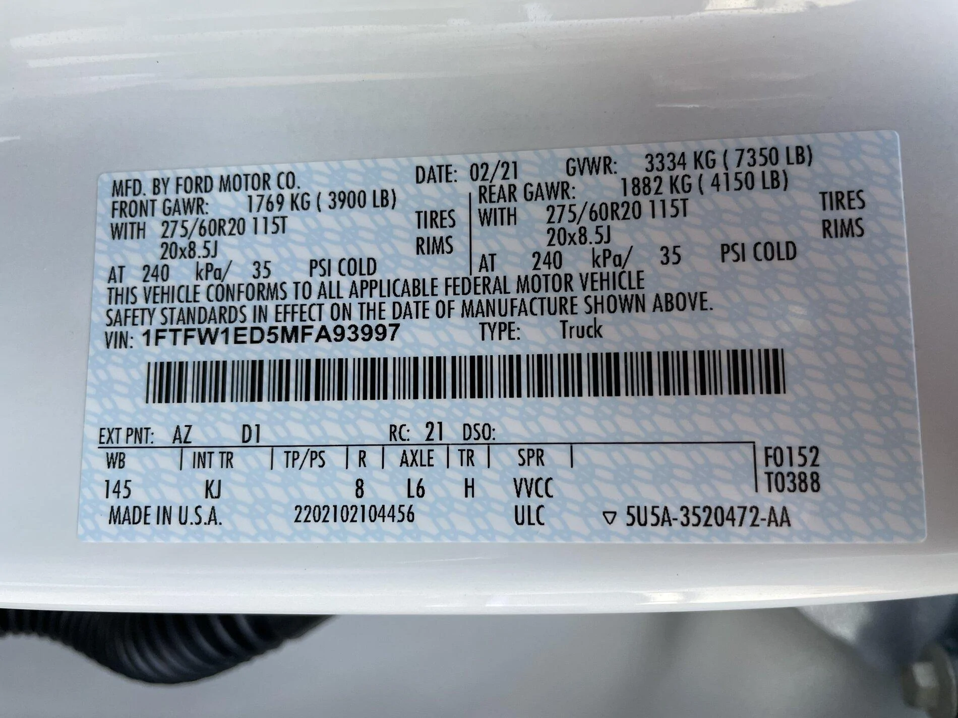Ford F-150 2021 F-150 Payload Stickers IMG_3737
