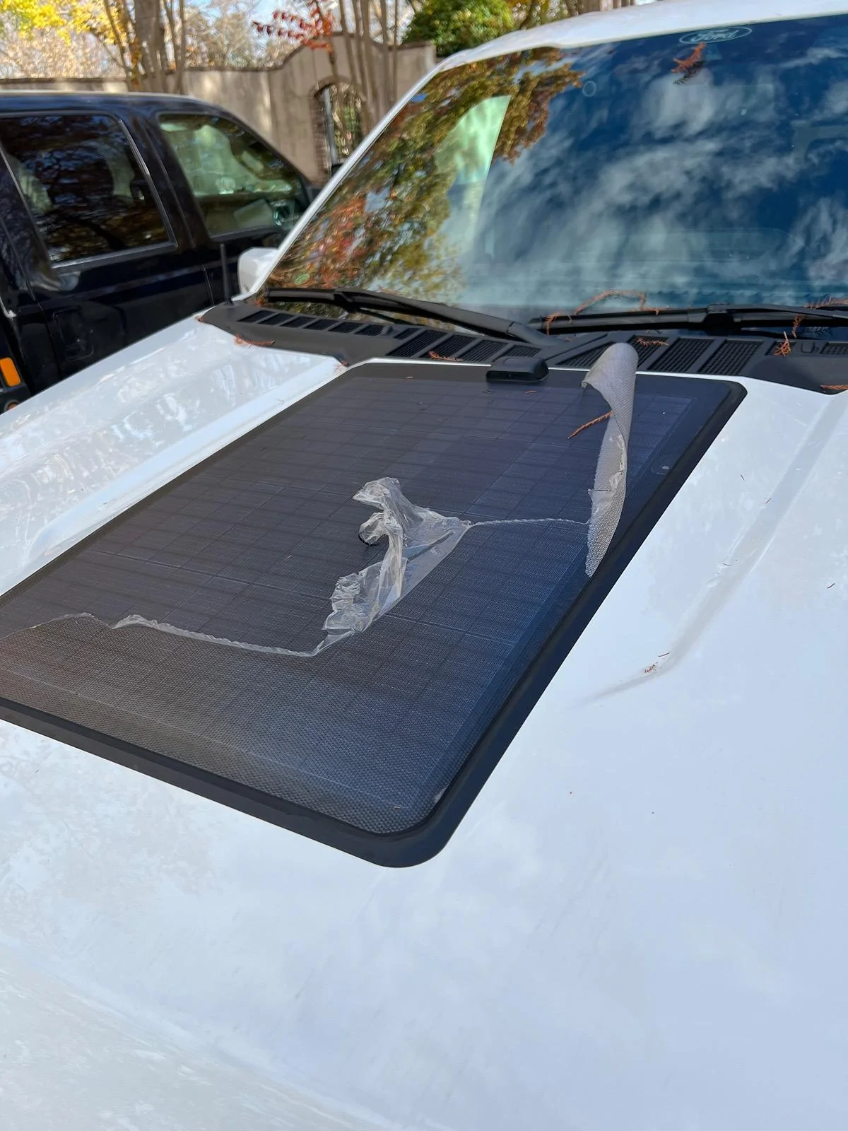 Ford F-150 LensunSolar Hood Solar Panel F-150 Powerboost BAP/Tremor Hood Installation IMG_3764